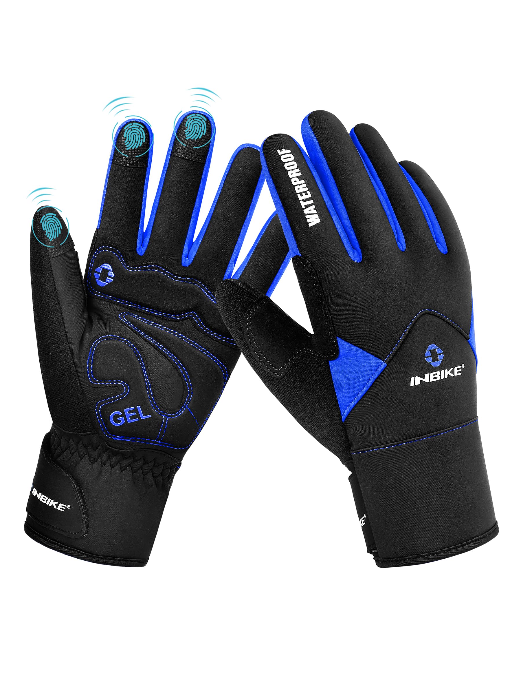 Inbike Men's Blue Winter Ski Cycling Gloves Windproof Full Finger Running Gel Padded Bike Work Sport Motorcycle Biking ( M)