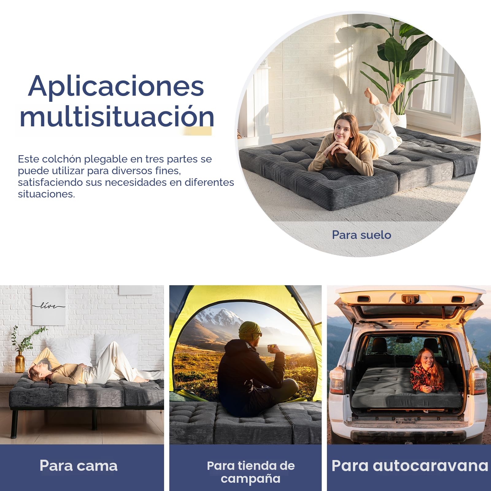 MAXYOYO Colchón Plegable de 2 Plazas, 15 cm de Grosor para Futón Convertible, Sofá Cama Portátil, Colchón para Invitados, Cama Adicional, 135x195