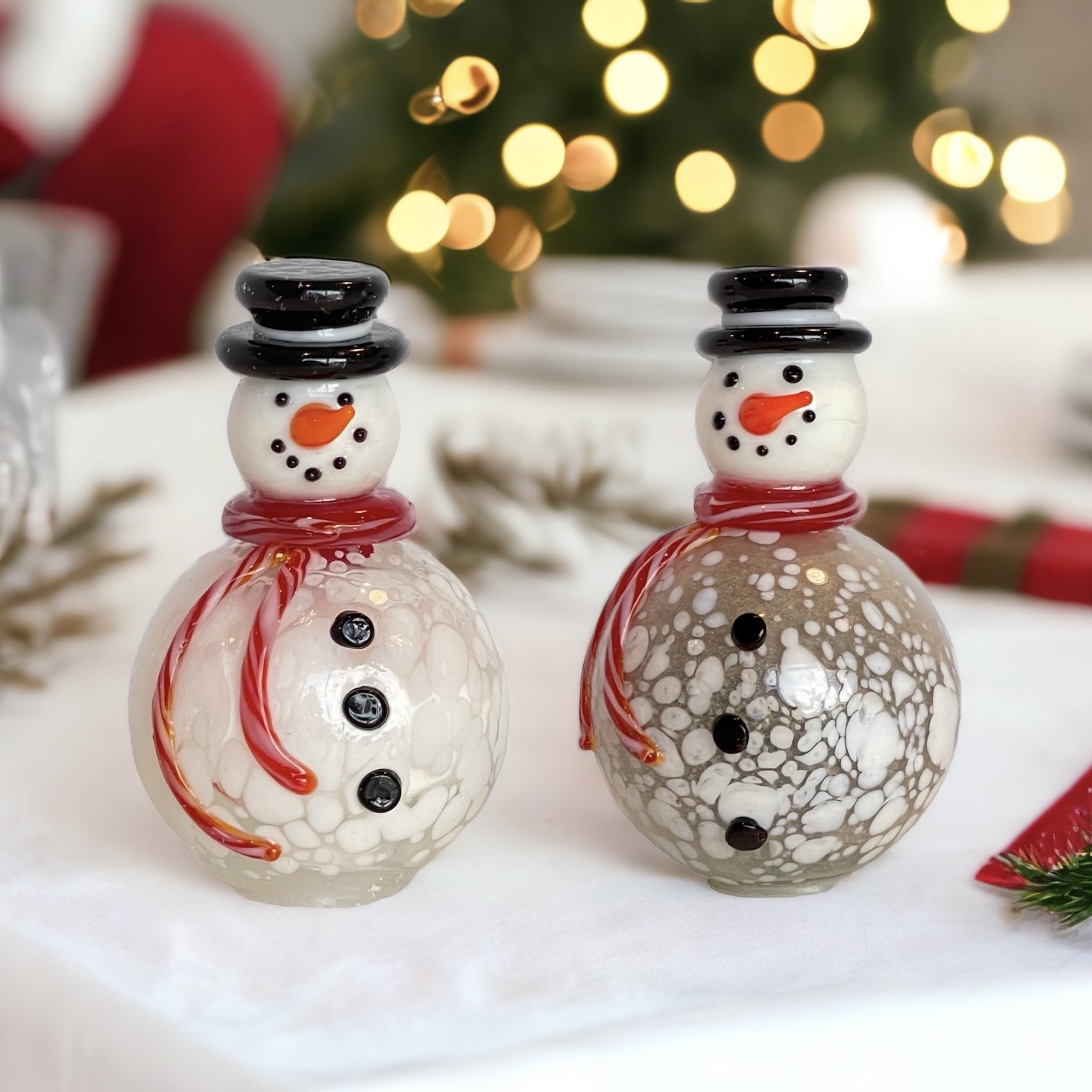 Gift Essentials Mini salero y pimentero de cristal soplado, salero y pimentero blanco de vidrio soplado a mano, salero y pimentero de Navidad coleccionable