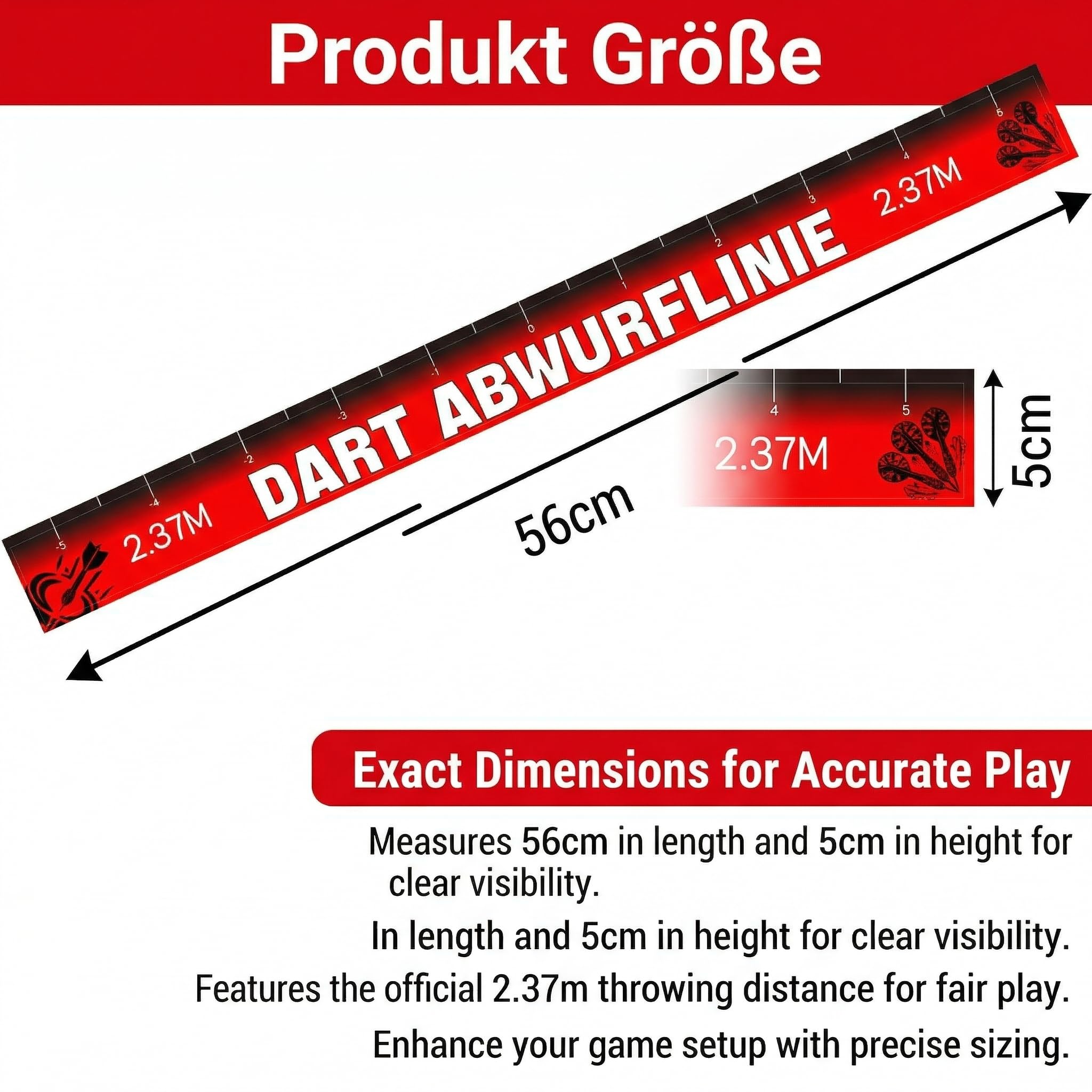 Tapis Fléchette Sol avec Ligne de Lancer 56 x 5 cm, Autocollant Oche Dart Antidérapant, Marquage Précision Distance, Accessoire Fléchettes pour Entraînement, Maison et Professionnel