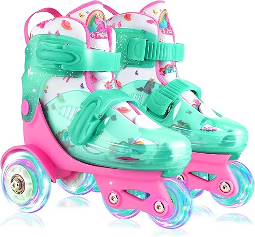 Miniatura 1 de Patines ajustables para niños y niñas con ruedas LED con destello iluminado (edad 3-9), equilibrio de tipo de tres puntos, caja de regalo para niños