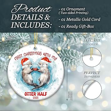 Couple Ornament, First Christmas with My Otter Half Ornament 2025 Cute Otter Couple Christmas Ornament, Newlywed Gift, Together Keepsake, Romantic Animal Holiday Tree Decoration