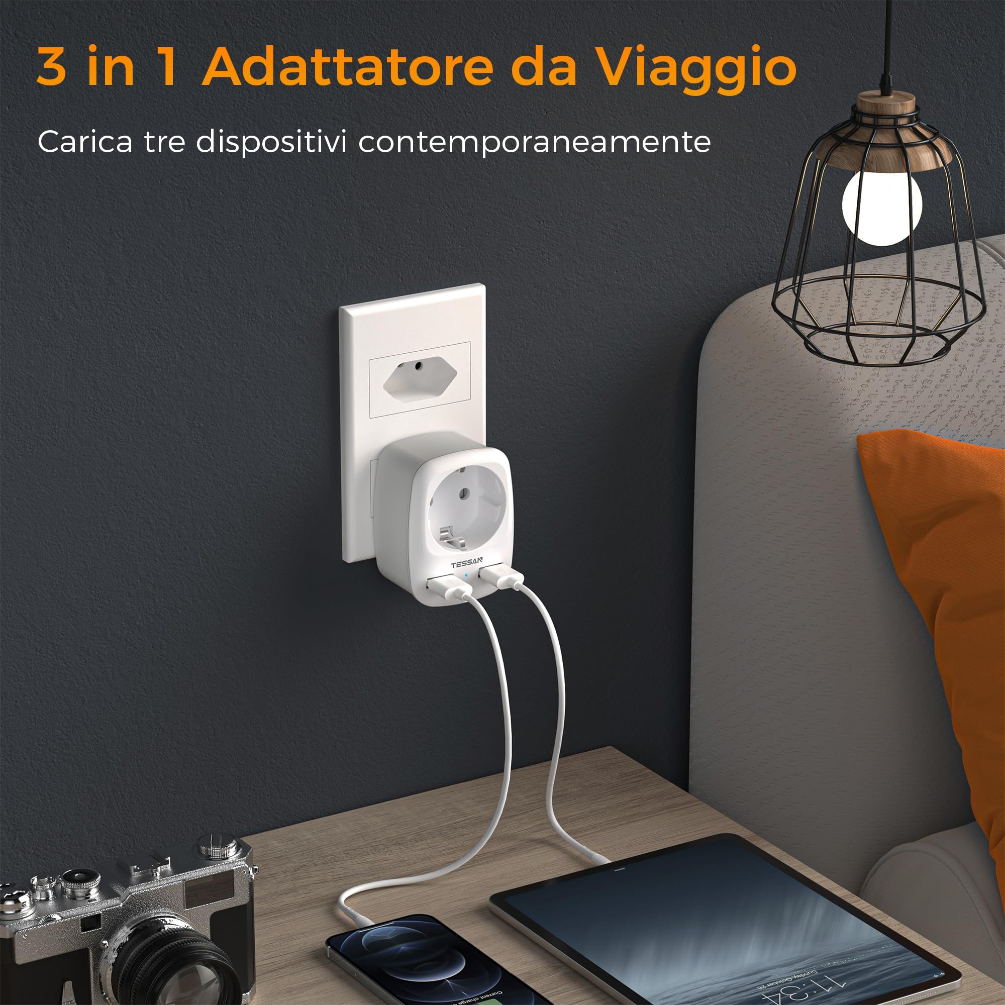 TESSAN 3 in 1 Adattatore Presa Brasile, Adattatore Brasile con 2 USB, Presa Tipo N Europa al Brasile, Sudafrica, Adattatore da Viaggio Tipo N con USB, Adattatore Spina Brasile