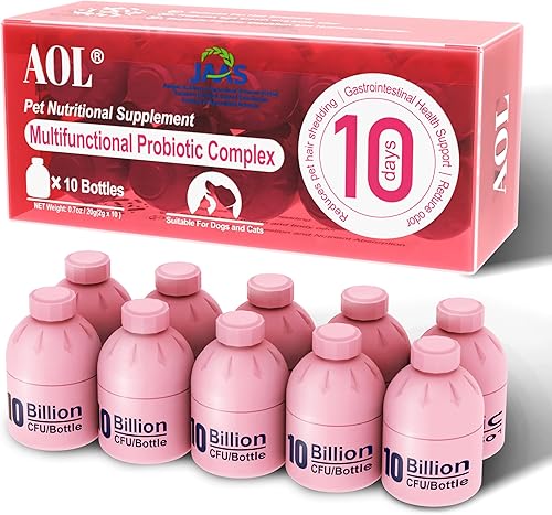 AOL Probióticos para perros y gatos  Fórmula 3 en 1 que apoya la piel sana y reduce el desprendimiento + mejora el mal aliento y el olor corporal