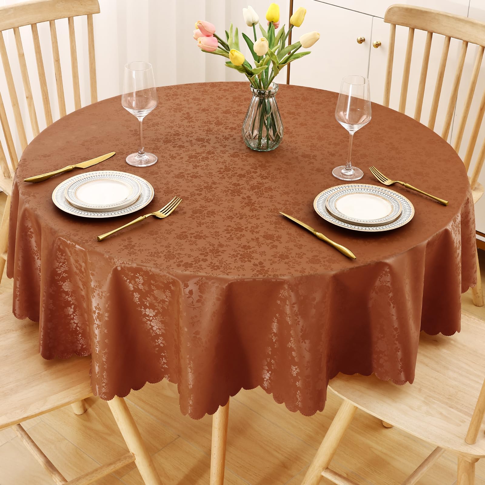 Smiry Round Waterproof Heavy Duty Vinyl Tablecloths, 60 x 60 Inch