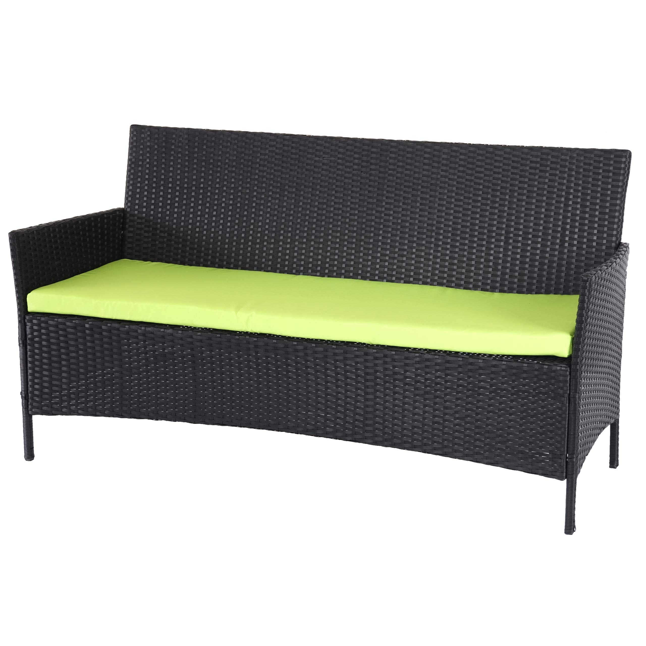 Mendler 3-Sitzer Poly-Rattan Gartenbank Halden, Sitzbank - anthrazit, Kissen grün