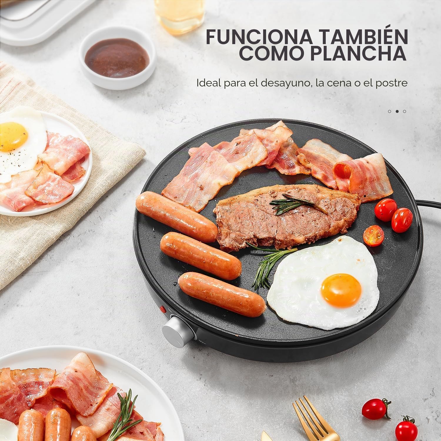 Yabano Crepera Eléctrica, Revestimiento Antiadherente, Diámetro 30 cm, Incluye 2 Utensilios para Hacer Crepes, Rodillo Esparcidor y Espátula Incluidos 1000 W