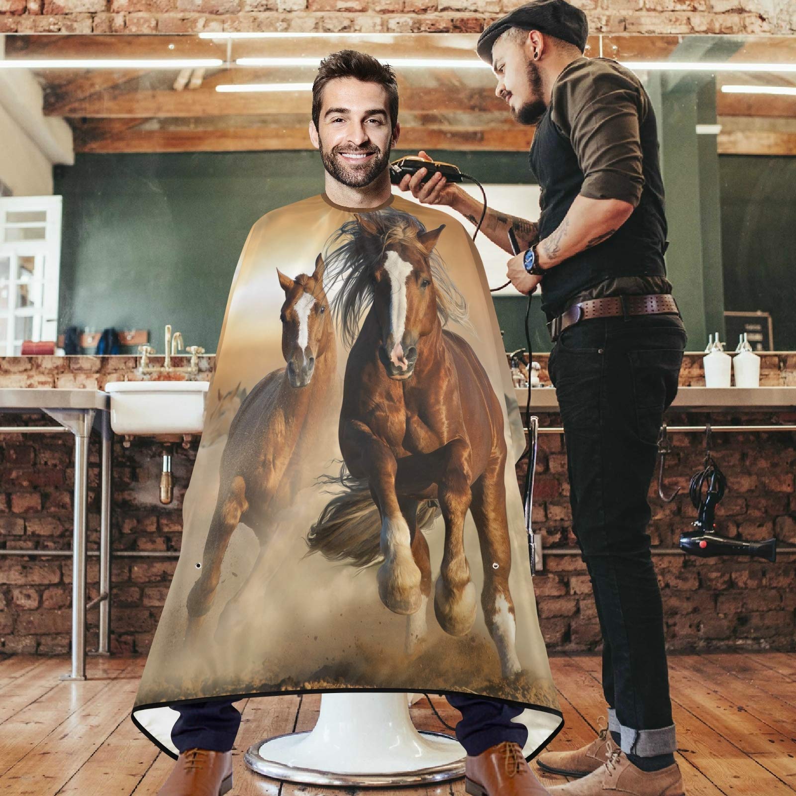visesunny Barber Cape Retro Wild Chestnut Horse Polyester Hair Cutting Salon Cape Apron Anti-Static Haircut Water-Resistant Shaving Cloth Beard Shaving Bib Hairdressing Cape