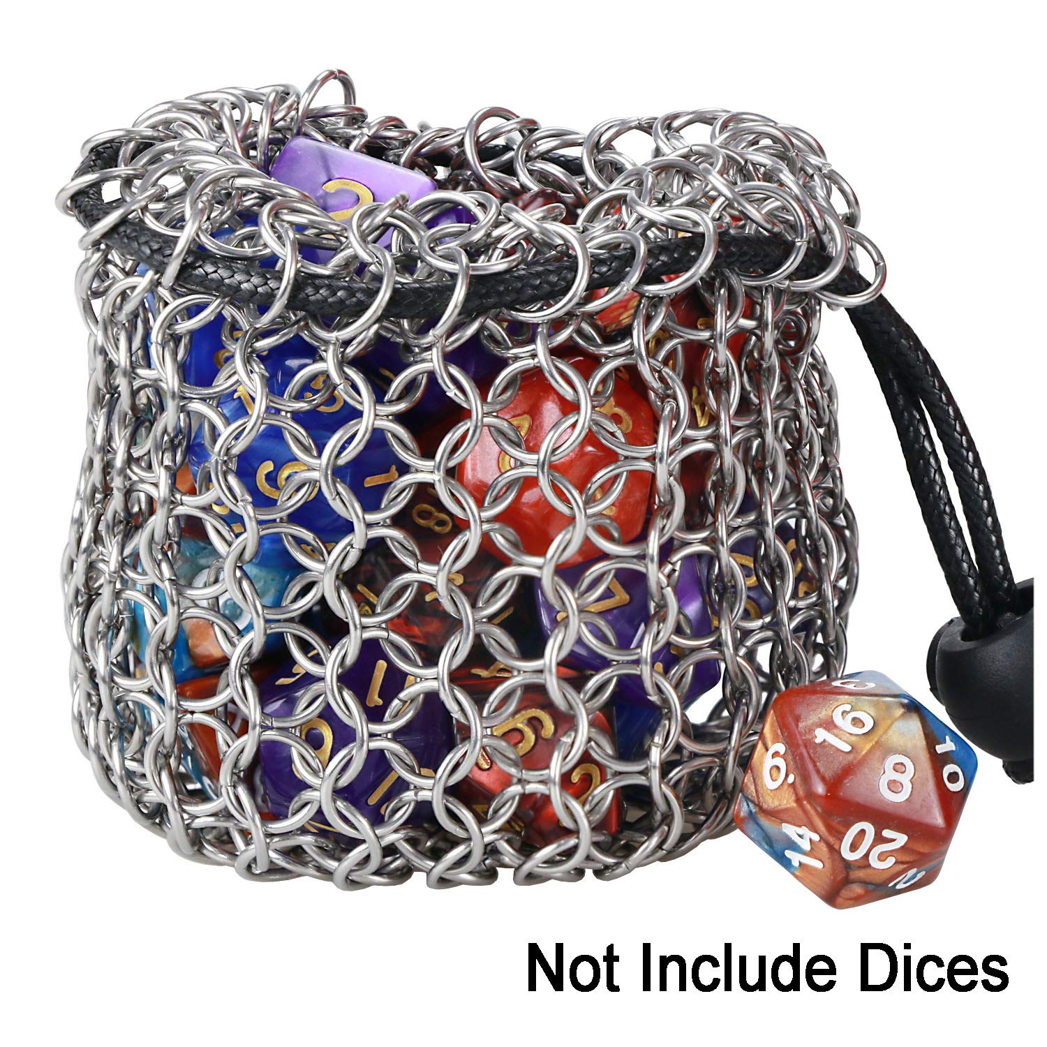 YOUSHARES Drawstring Game Bag - Stainless Steel Chainmail DND Pouch for Metal Polyhedral D&D Dice Set