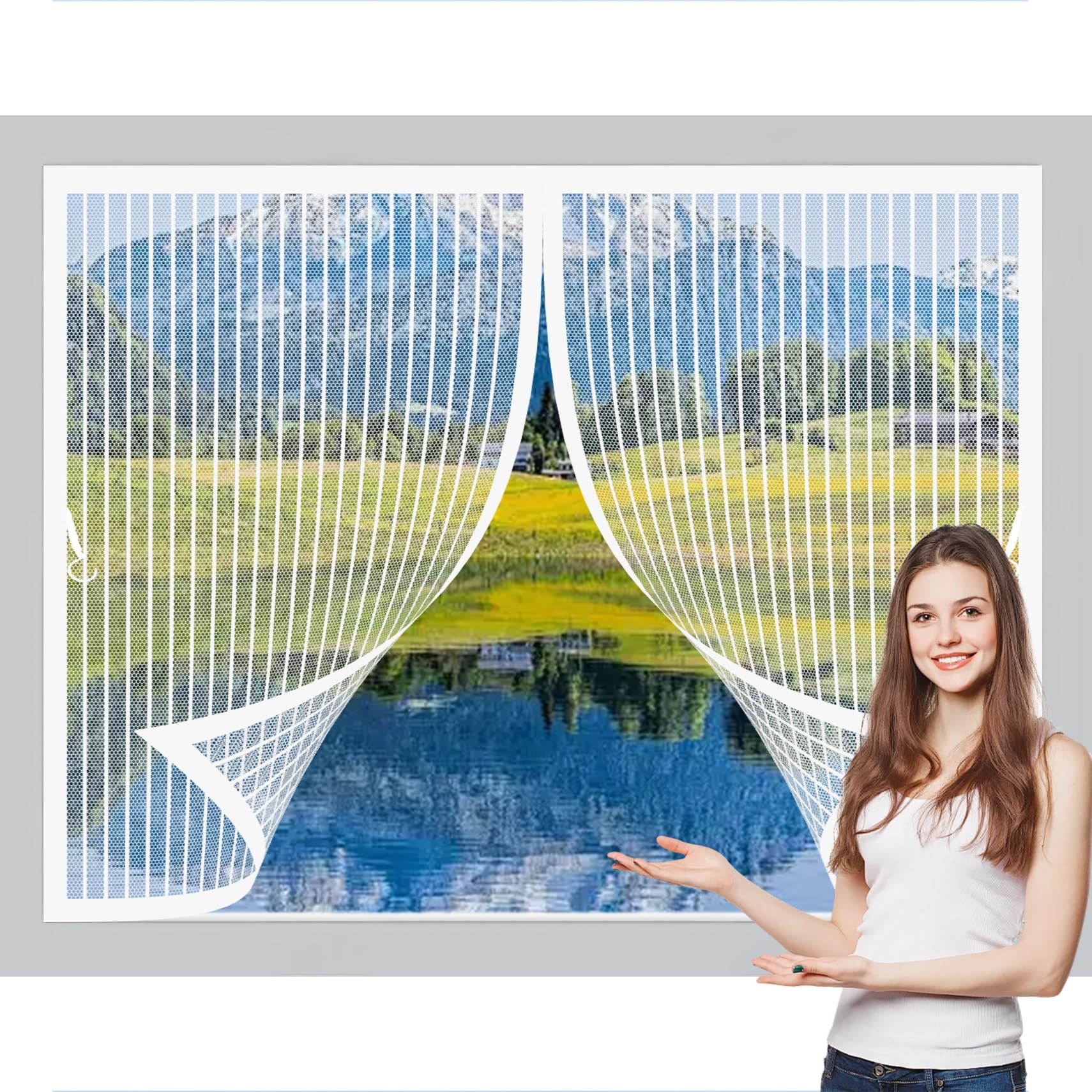 Rideau Moustiquaire Magnétique 150 x 130 cm Anti-Moustiques, Anti-Insectes, Maille Ultra-Fine, Installation Facile, Fenetre Moustiquaire pour Portes, Différentes Tailles, Blanc
