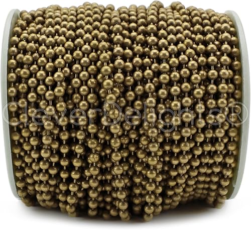CleverDelights Cadena de bolas de 0.126 in (18 pulgadas), color bronce antiguo, 100 pies