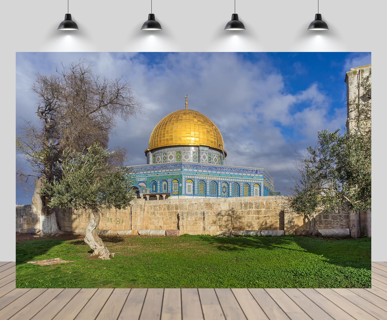 chnywork 15x10ft Dome of The Rock Temple Backdrop Retro Old City Golden Dome of The Rock Natural Scenery Background Travel Party Decorations Photo