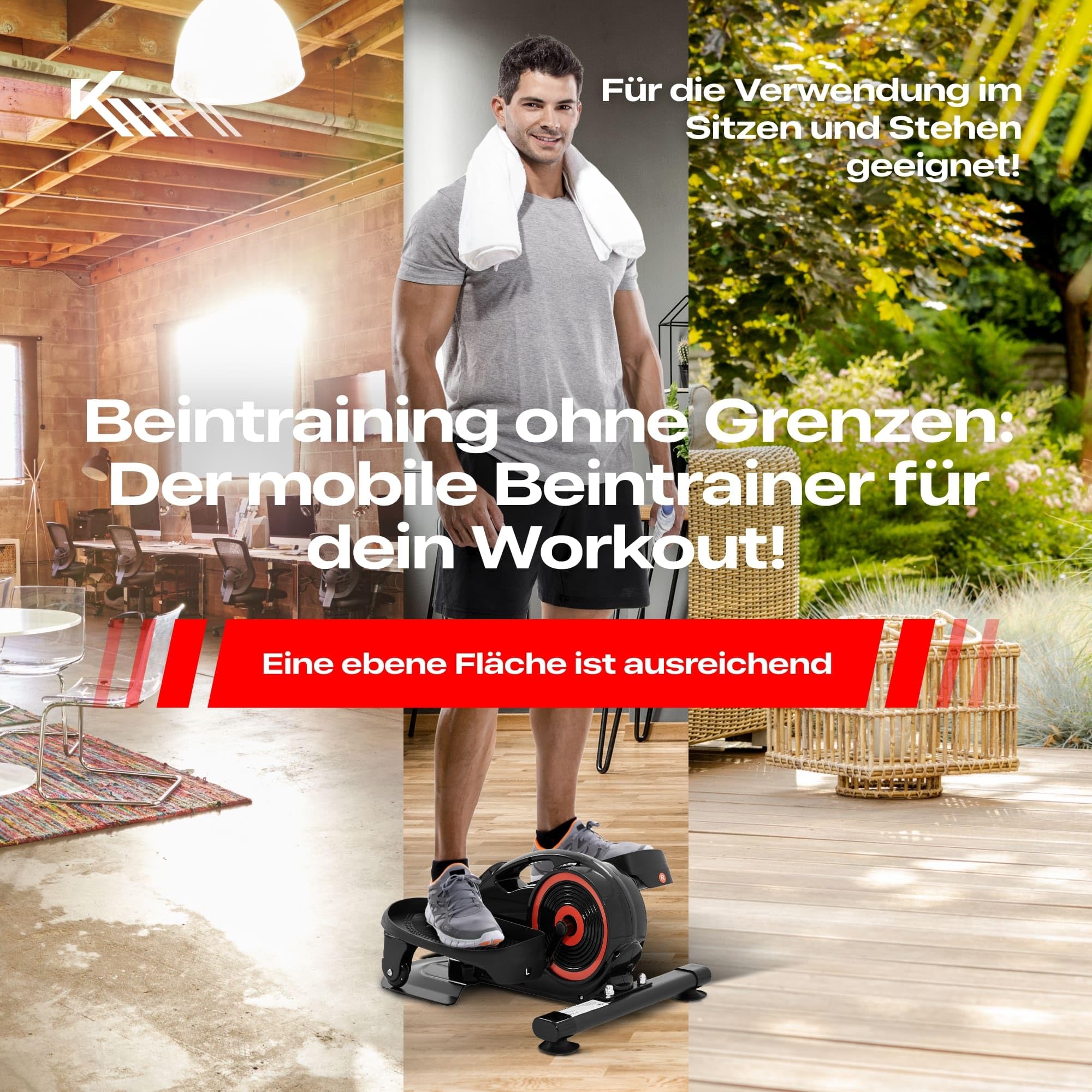 KM Fit Beintrainer mit LCD-Display & APP Heimtrainer Mini Ellipsentrainer Crosstrainer Magnetwiderstand bis 100 kg