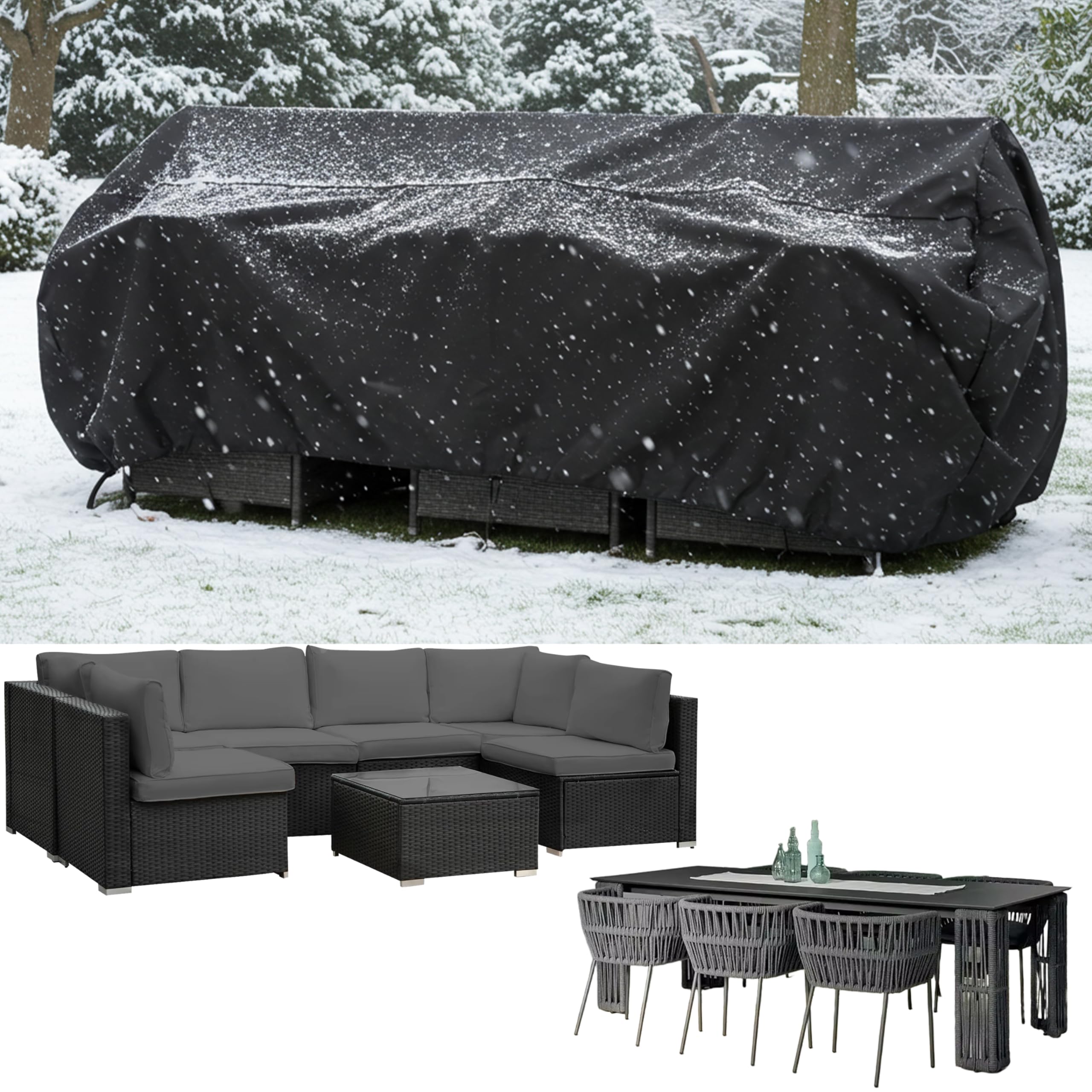 HNKDKJ Waterproof Cover for Garden Furniture Black Garden Table Cover 75x75x45cm/LxWxH Heavy Duty 420D Oxford Outdoor Garden Furniture Cover Rectangular Large Furniture Outside Covers