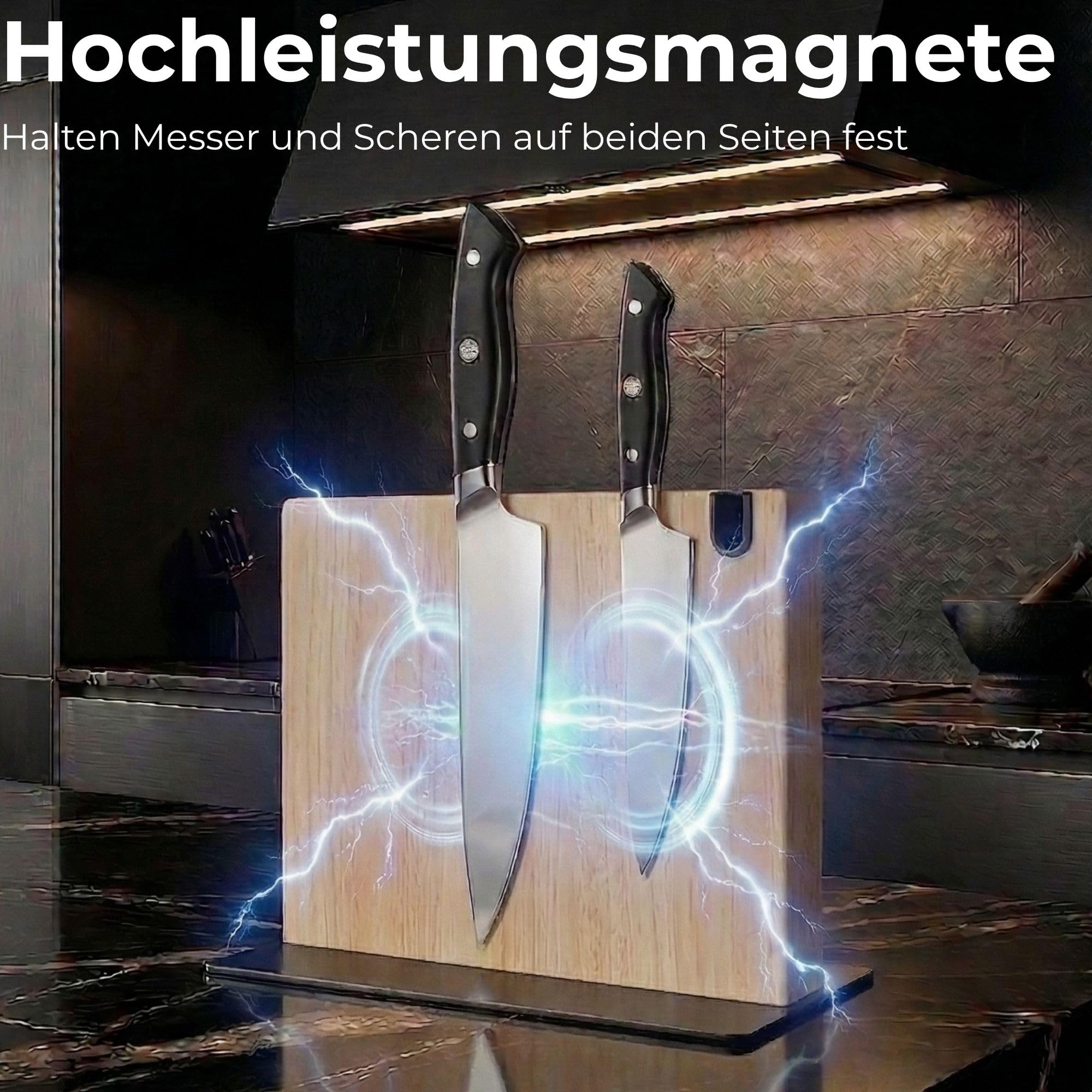 Magnetischer messerblock XL aus Holz mit Messerschärfer. Universal Messerhalter magnetisch ohne Messer mit Stahlsockel. Messerblock ohne Messer magnetisch aus Holz. Magnetmesserhalter. (Eiche)
