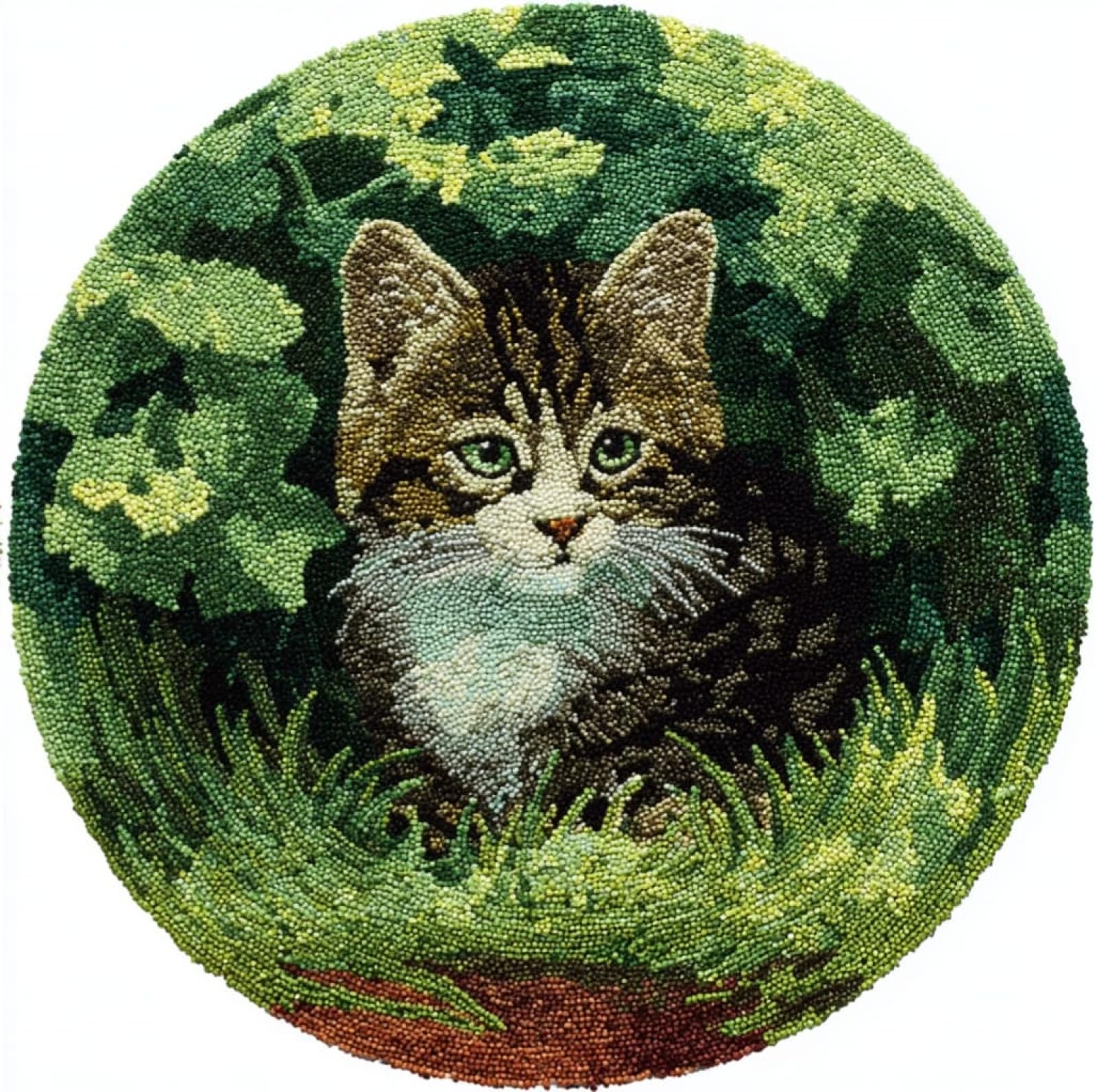 WallustrioaW Latch Hook Rug Kit,cat in the Grass,Carpet Crochet Yarn Kits for Adults,Latch Hook Kits for Adults Colorful Pattern Printed Canvas,50x50cm