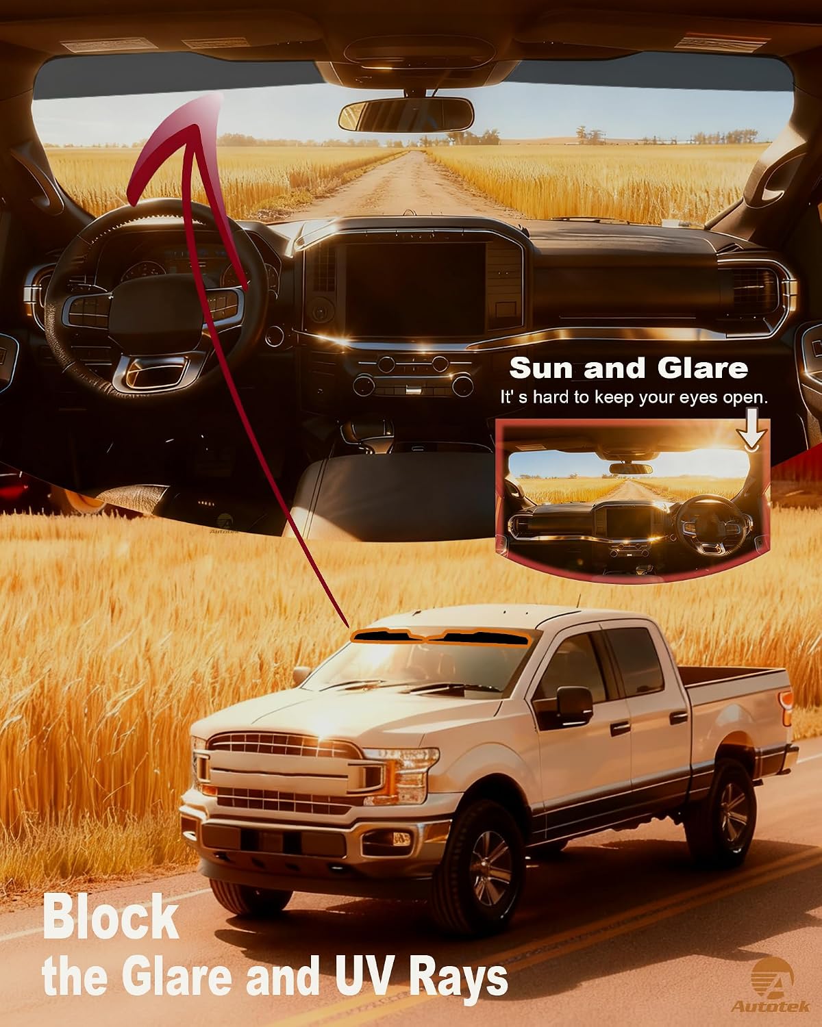 AUTOTEK Precut Windshield Tint Strip for 2019-2020 Ford F150 All Cabs (Crew/Super/Regular) | Auto Sun Visor Tint with UV Protection & Anti-Glare, 2 Ply DIY Easy Install Window Tint Film for Truck