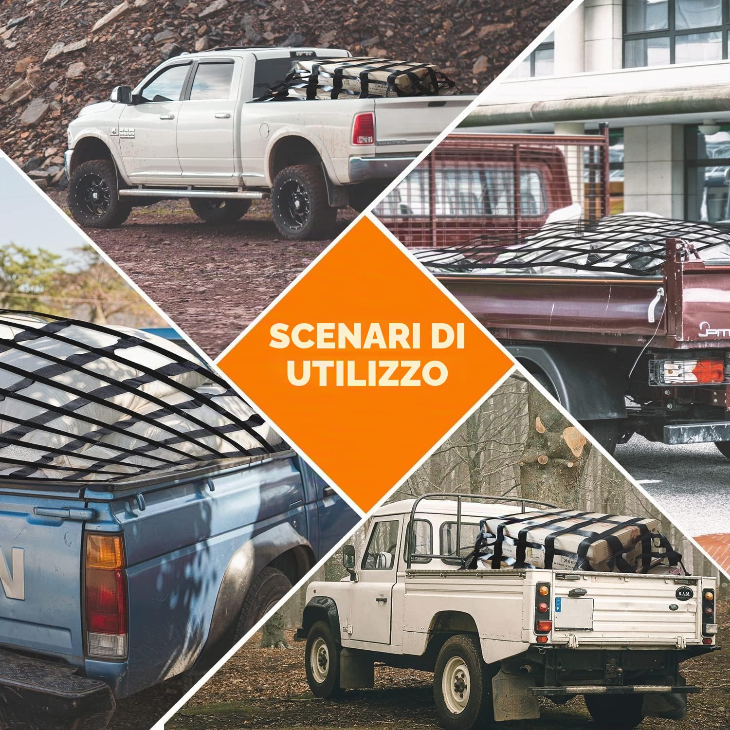 Rete per Area di Carico,Rete per Rimorchi, Rete di Carico Regolabile, Organizzatore di Rete di Carico, Rete di Fissaggio del Carico per Rimorchi di Pick-Up SUV,208cm x 127cm