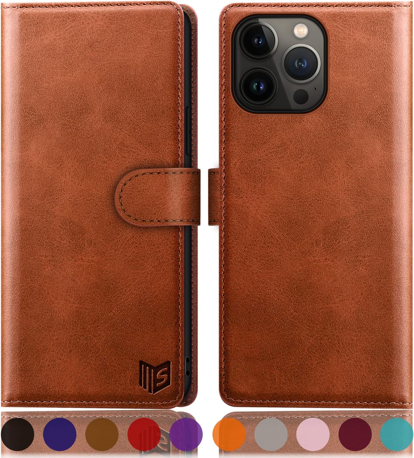 - SUANPOT for iPhone 14 Pro Max 6.7" Wallet case with RFID Blocking Credit Card Holder,Flip Book PU Leather Protective Cover Women Men for Apple 14 ProMax Phone case Light Brown