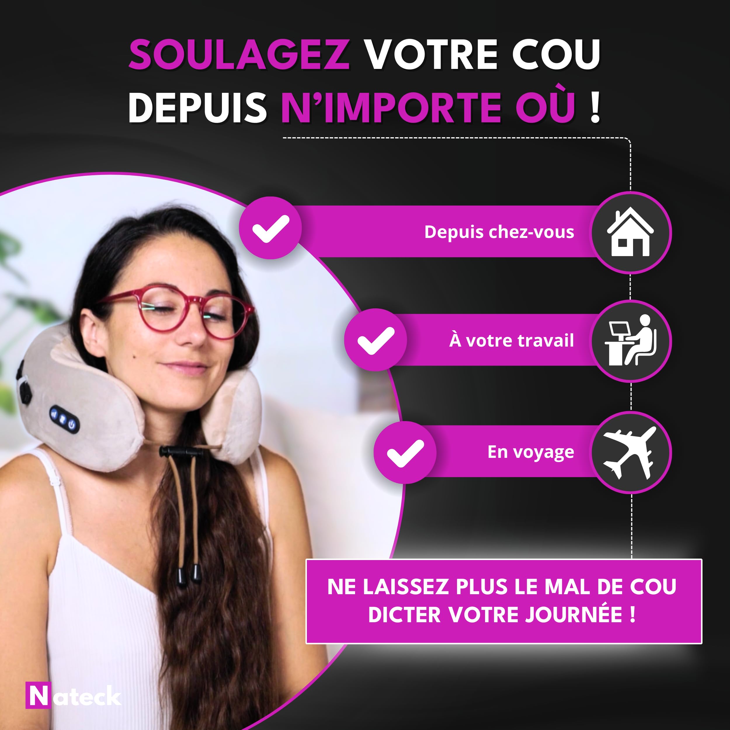 Masseur cervical et cou | Coussin de massage chauffant idéal pour les cervicales douloureuses, appareil collier de massage idéal pour voyage en avion et relaxation Idéal cadeau original homme/femme
