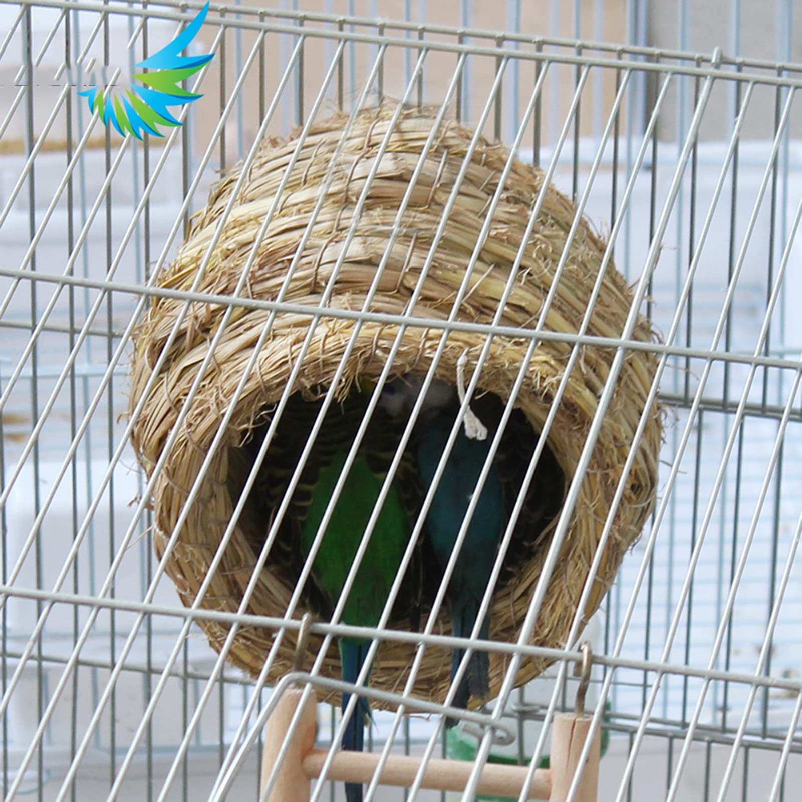 Nido de pájaro de Fibra Natural, un Lugar de cría y Descanso de pájaros puramente Hecho a Mano, Adecuado para Jaula de pájaros de peonía de Piel de Tigre Loro (tamaño: 5.9 x 6.7 in)