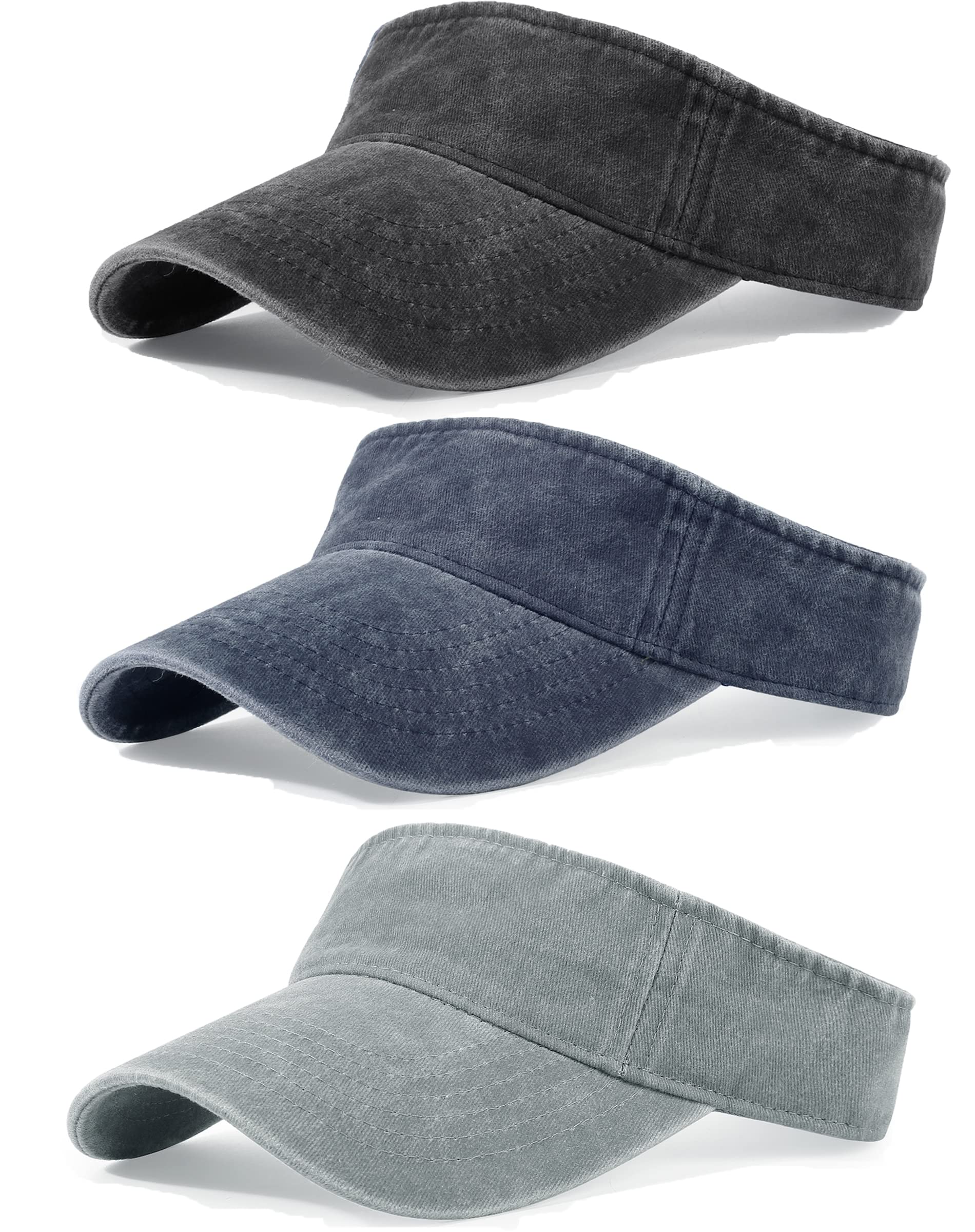 3 Pack Sun Visors for Women Men Cooling Lightweight Sports Sun Hats Adjustable Twill Cotton Run Visor