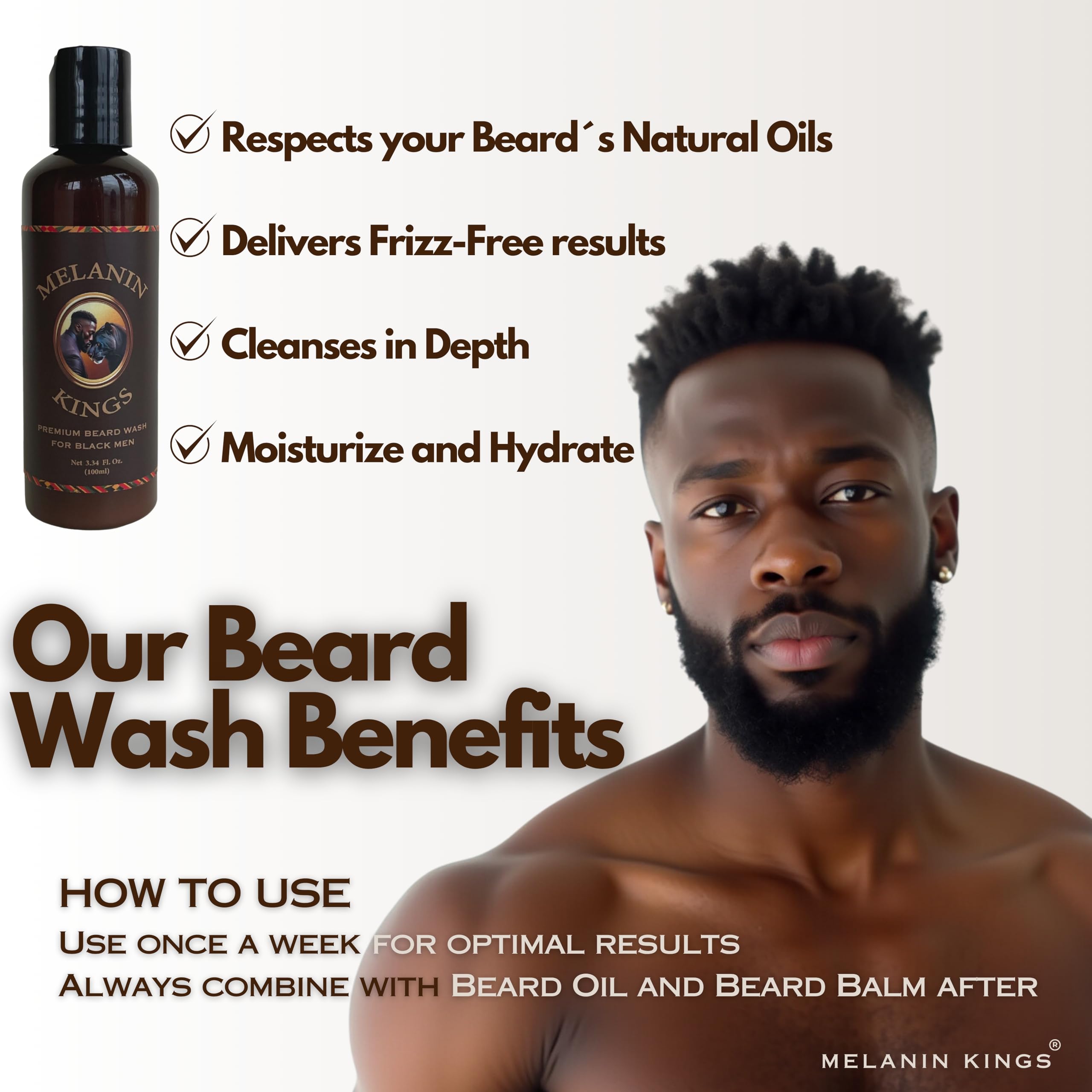Melanin Kings Beard Grooming Kit for Men - Formulas With Ancient African Natural Ingredients | Beard Wash, Oil, Balm, Brush, Comb, Trimming Scissors