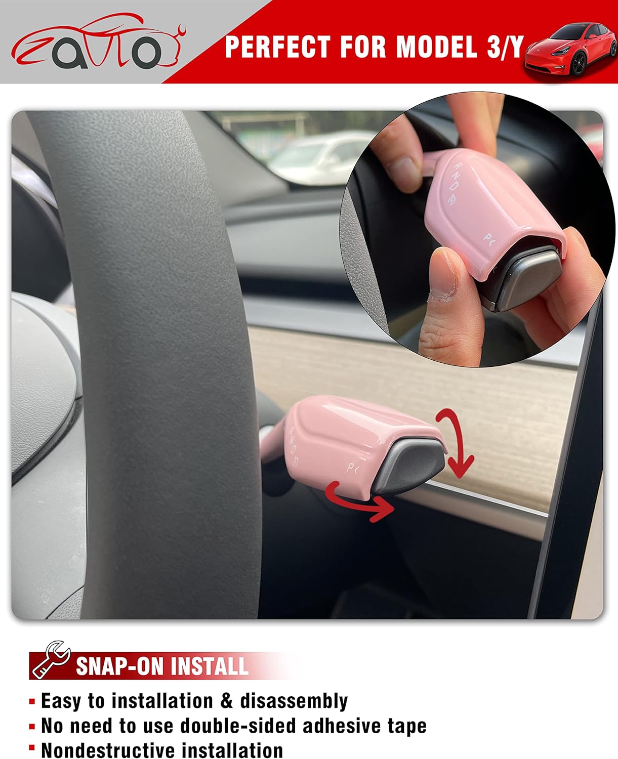 Steering Lever Cover for Tesla Model 3 Model Y Accessories Column Gear Shift Modefication Cover Pink Interior Wiper Rod Car Decorative Cover Pink