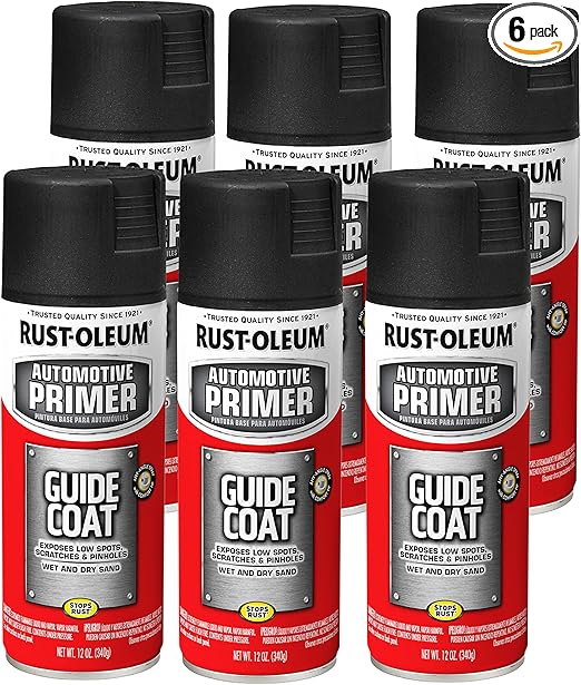 Rust-Oleum 363525-6PK Automotive Guide Coat Primer, 12 oz, Black, (Pack of 6)