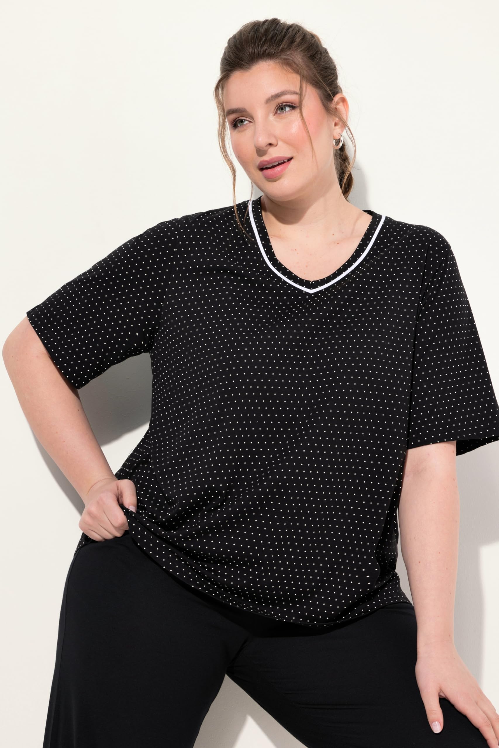 Ulla Popken Camisetas de Pijama, 2 Unidades, Lunares/Lisa, Media Manga 833661