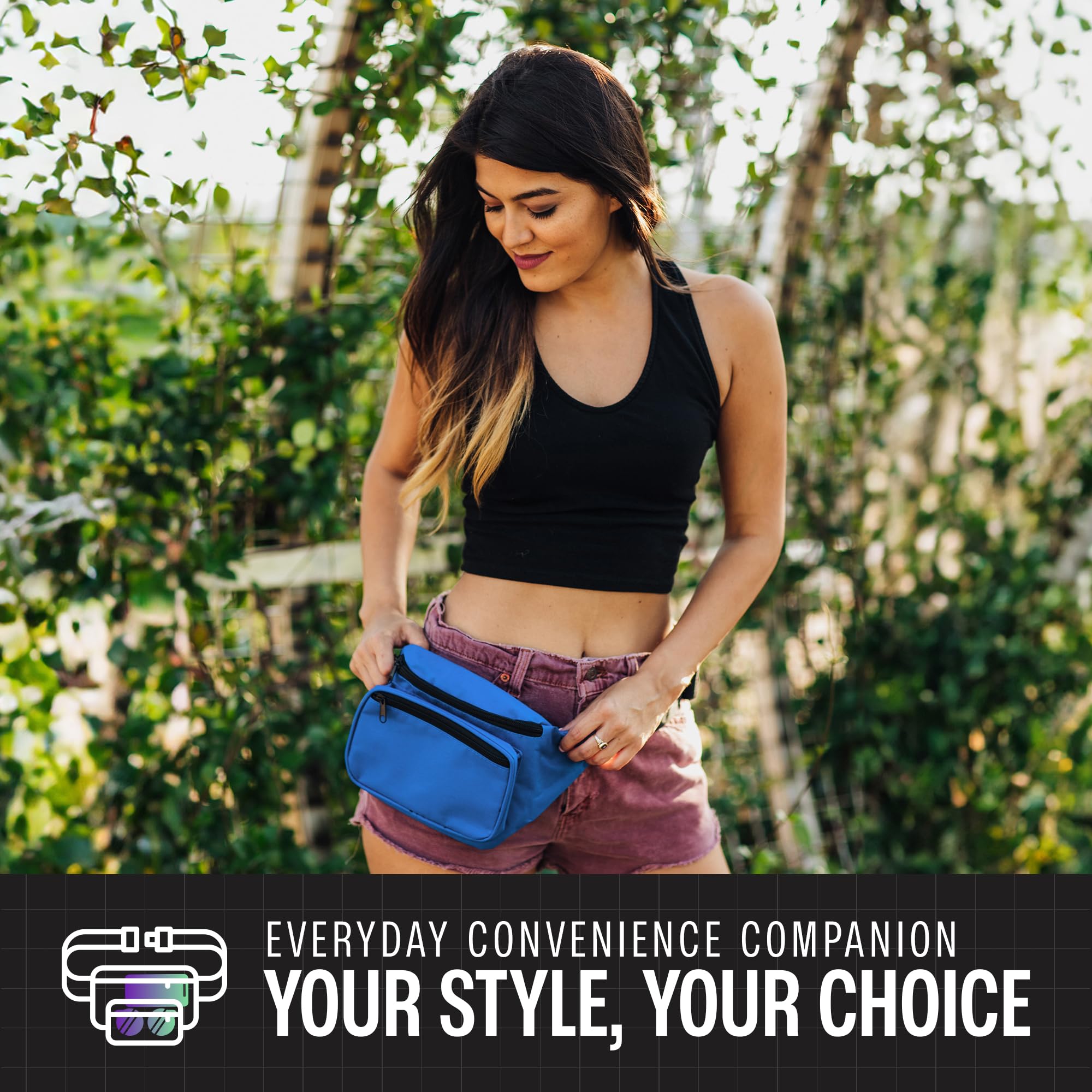 Black Fanny Pack Belt Bag I Mens Fanny Packs for Women Fashionable - Crossbody Bag Bum bag Waist Bag Waist Pack - Hands Free for Hiking, Halloween, Running, Travel, Waterproof and more