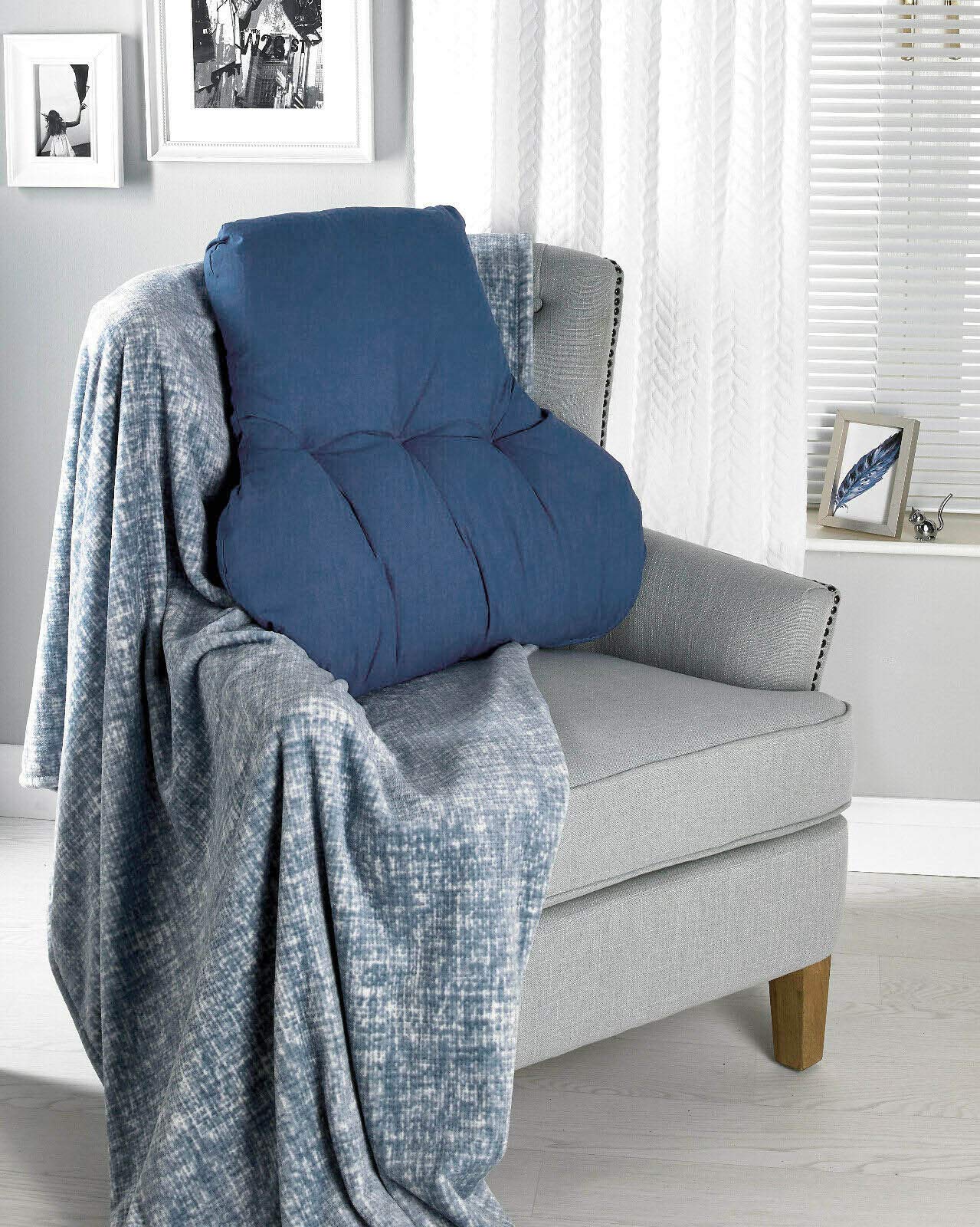 Diana Cowpe Blue Plain Dyed T Shaped Lumbar Back Support Cushion Orthopaedic Orthopedic