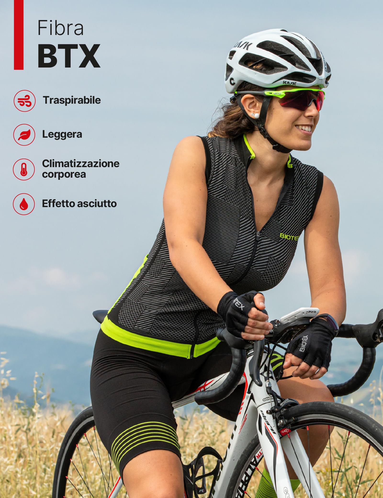BIOTEX Smanicato Soffio Unisex per Ciclismo e Running, Gilet Leggero e Traspirante con Tasche Posteriori, Senza Cuciture