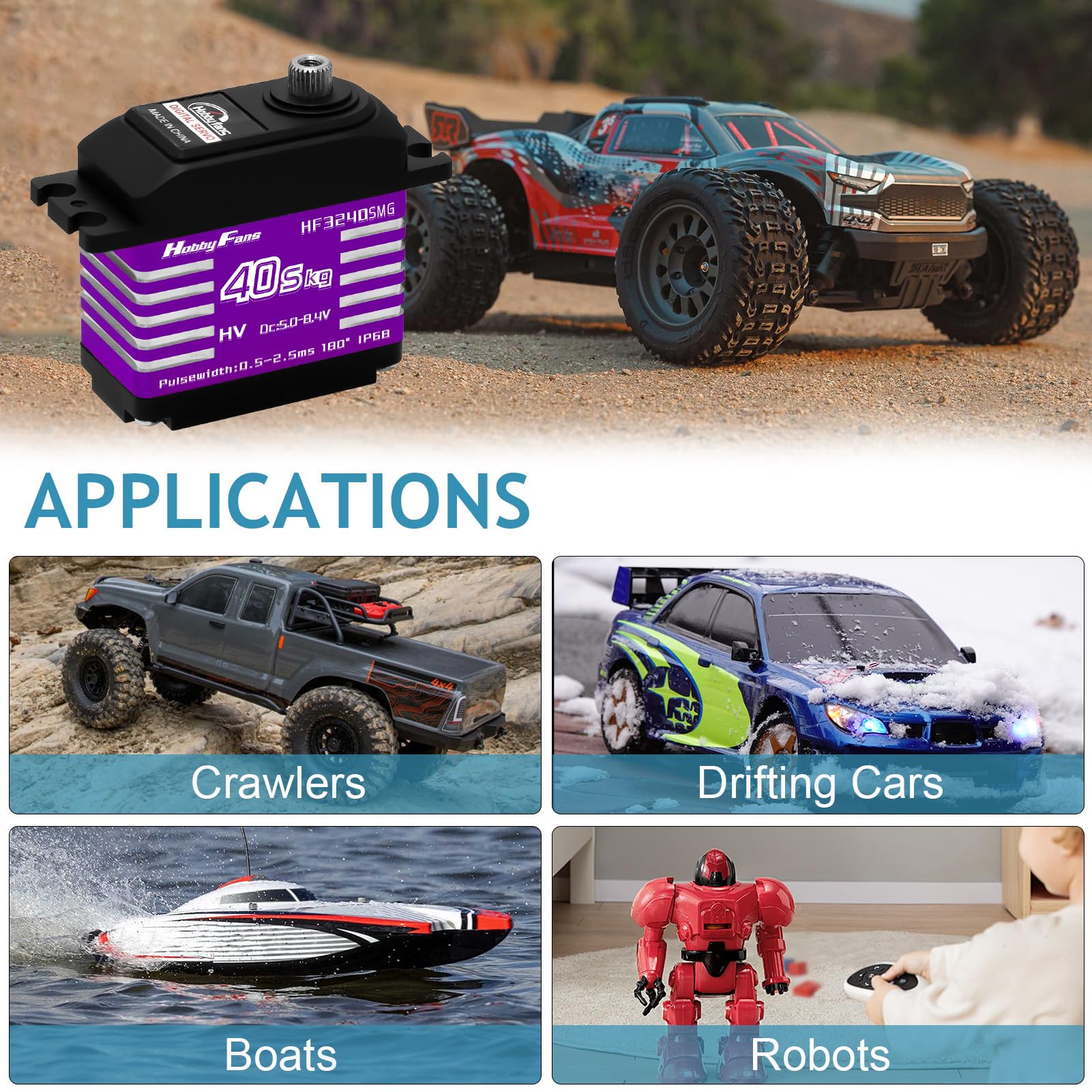 RC Digital Servo, IP68 Wasserdicht 40KG Metall Getriebe Servo Hohes Drehmoment Servo mit 25T Servo Horn für 1/12 1/10 1/8 RC Auto RC Crawler Roboter Boot
