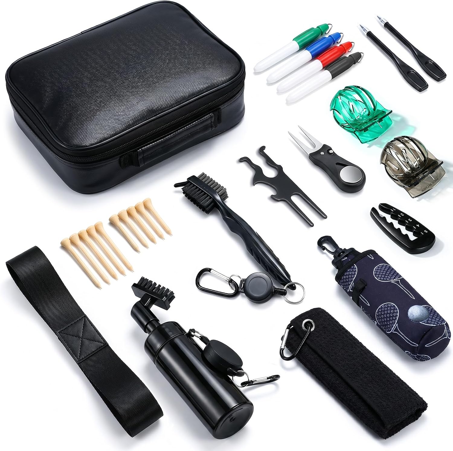 Golf Essentials Kit | Must Have Golf Accessories - Golf Water Brush, Golf Towel, Golf Club Brush, Golf Ball Marker, Divot Repair Tool