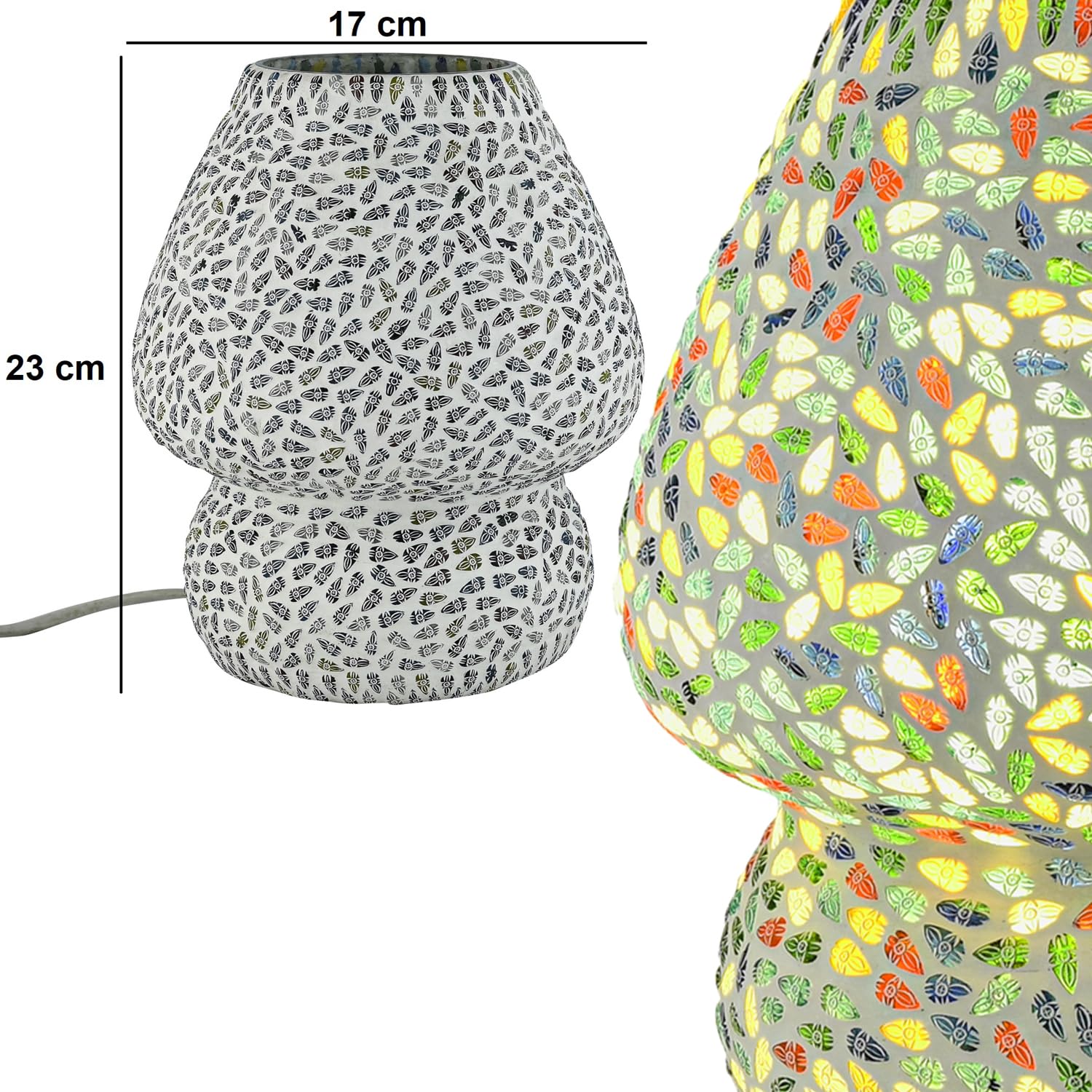 Marrakesch dekoracyjna lampa stołowa w stylu boho lampka nocna 23 cm | dekoracyjna lampa stołowa E27 do salonu, sypialni i pokoju dziecięcego | nowoczesna lampa stołowa Aubina -4 - z mozaiki, oprawka