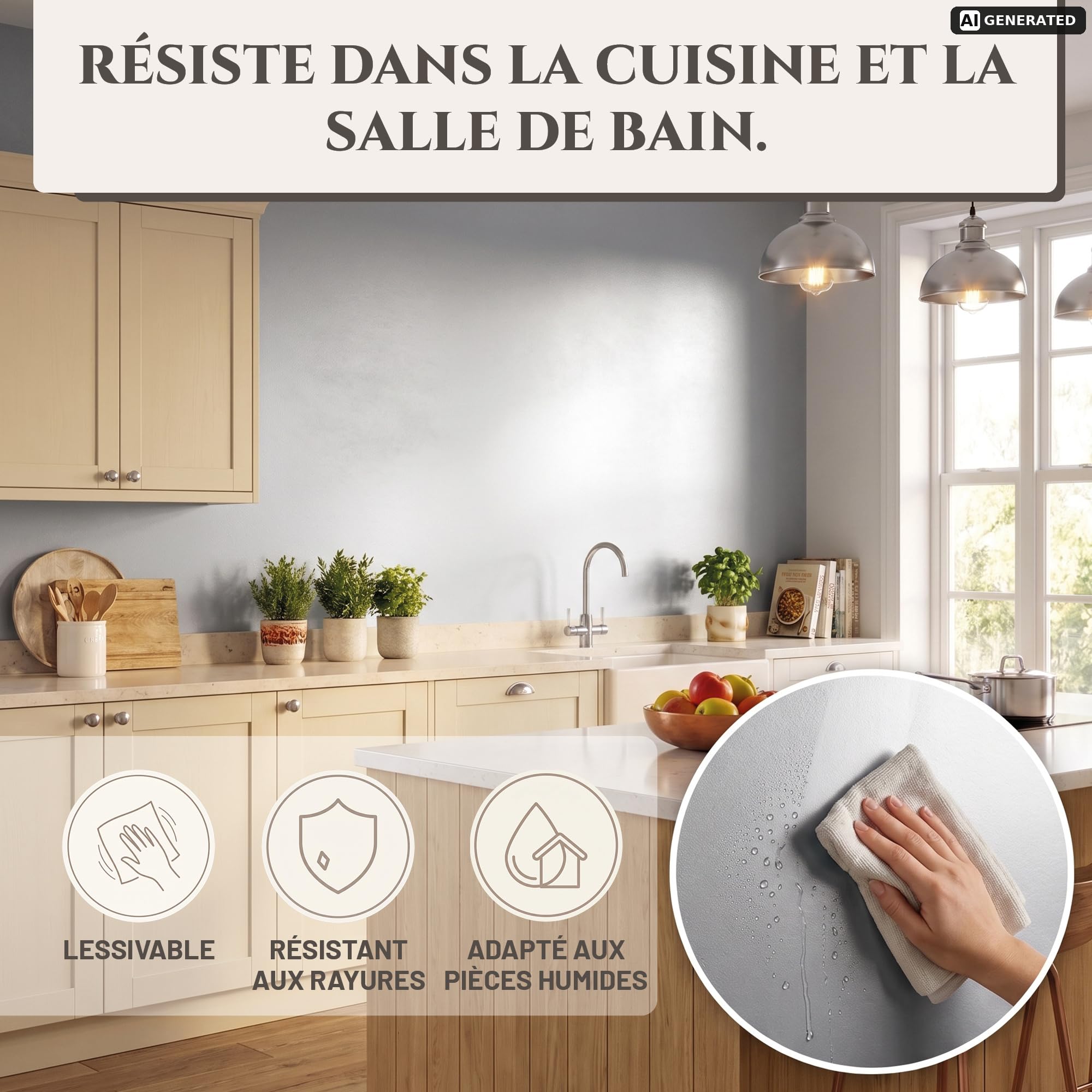 LM Peinture Murale Métallique 2L – Argent – Éclat Métallique Époustouflant pour Intérieurs Élégants, Application Facile, À Base d'Eau, Idéale pour Projets Muraux Créatifs & DIY