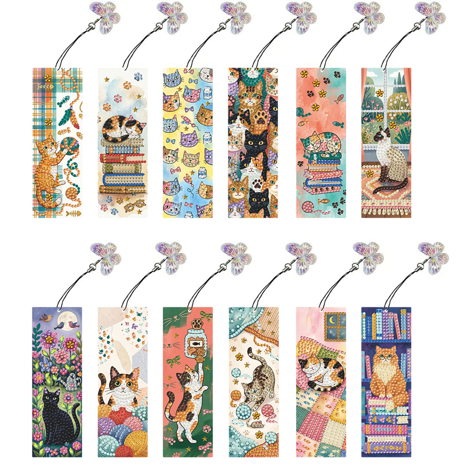 12 PCS Diamond Art Painting Bookmarks, 5D DIY Special Shaped Diamond Art Bookmarks with Tassels Rhinestone Bookmark Kits Rhinestone for Book Lovers Beginners & Adults Kids