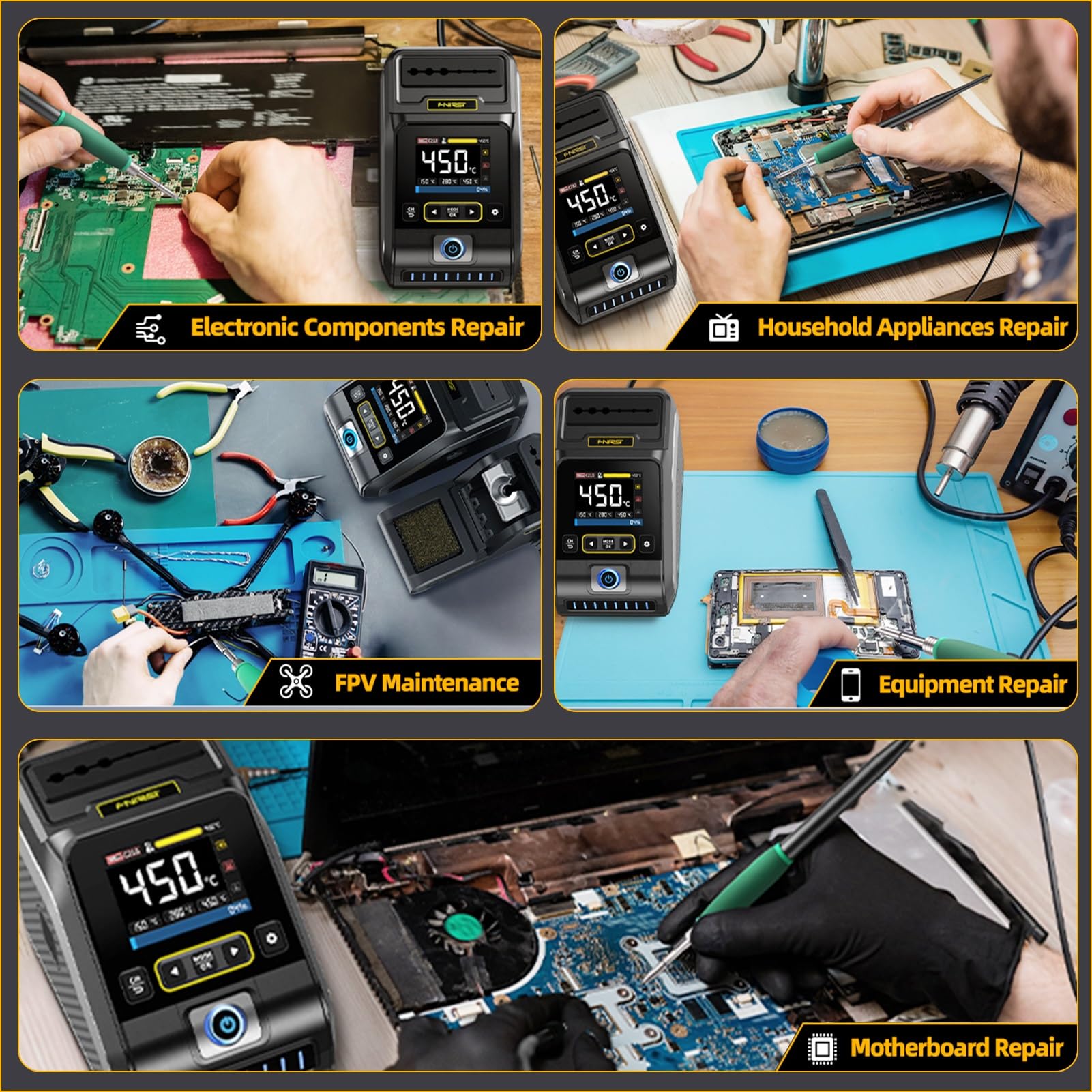 DWS-200 Lötstation Profi Lötkolben Station Set 100-450°C Keramikheizelement LCD-Display für Elektronik, DIY-Projekten, Nachbesserungen, Reparaturen