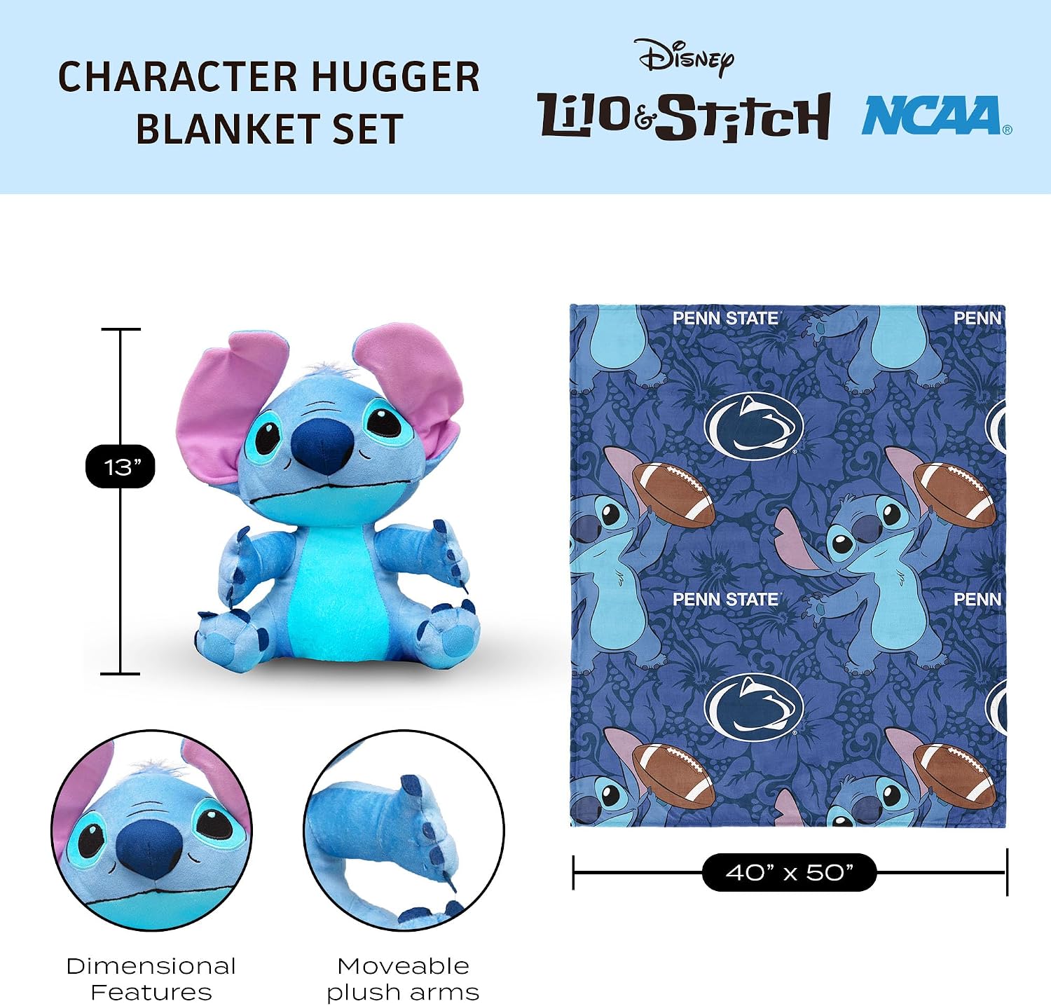 Northwest NCAA Stitch Hugger Pillow & Silk Touch Throw Blanket Set, 40 x 50 Inches