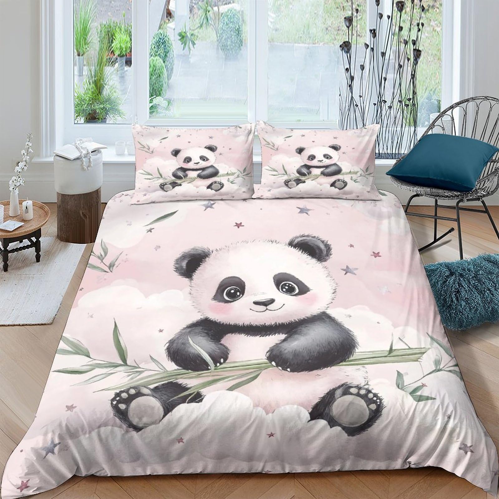 Ctjqhvkz Style-7 3D Printed Cute Panda Fitted Sheet Microfiber Soft Breathable Bamboo Cartoon Bed Cover For Bedroom Guest Room Decor Single（135X200cm）