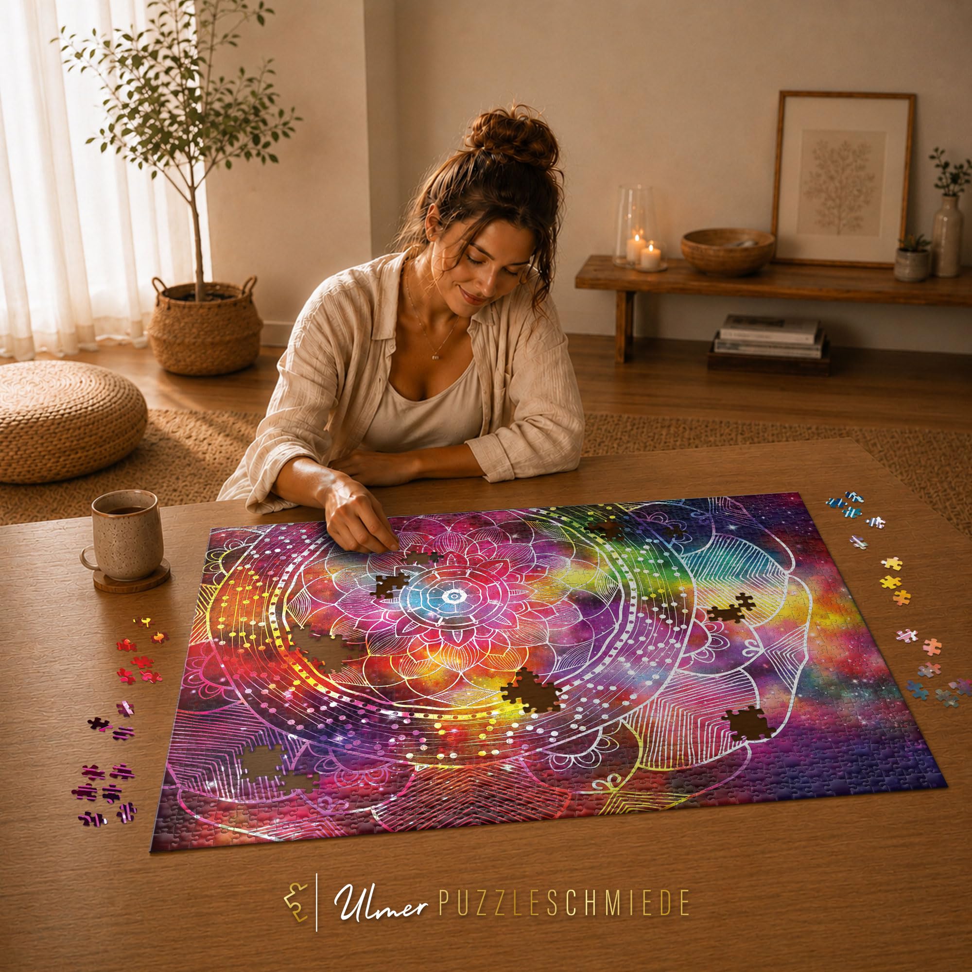 Ulmer Puzzleschmiede - Puzzle "Kolorowa mandala" – klasyczne puzzle 2000 elementów – kolorowa mandala jako puzzle z delikatnym geometrycznym wzorem linii – efektowne puzzle dla dorosłych