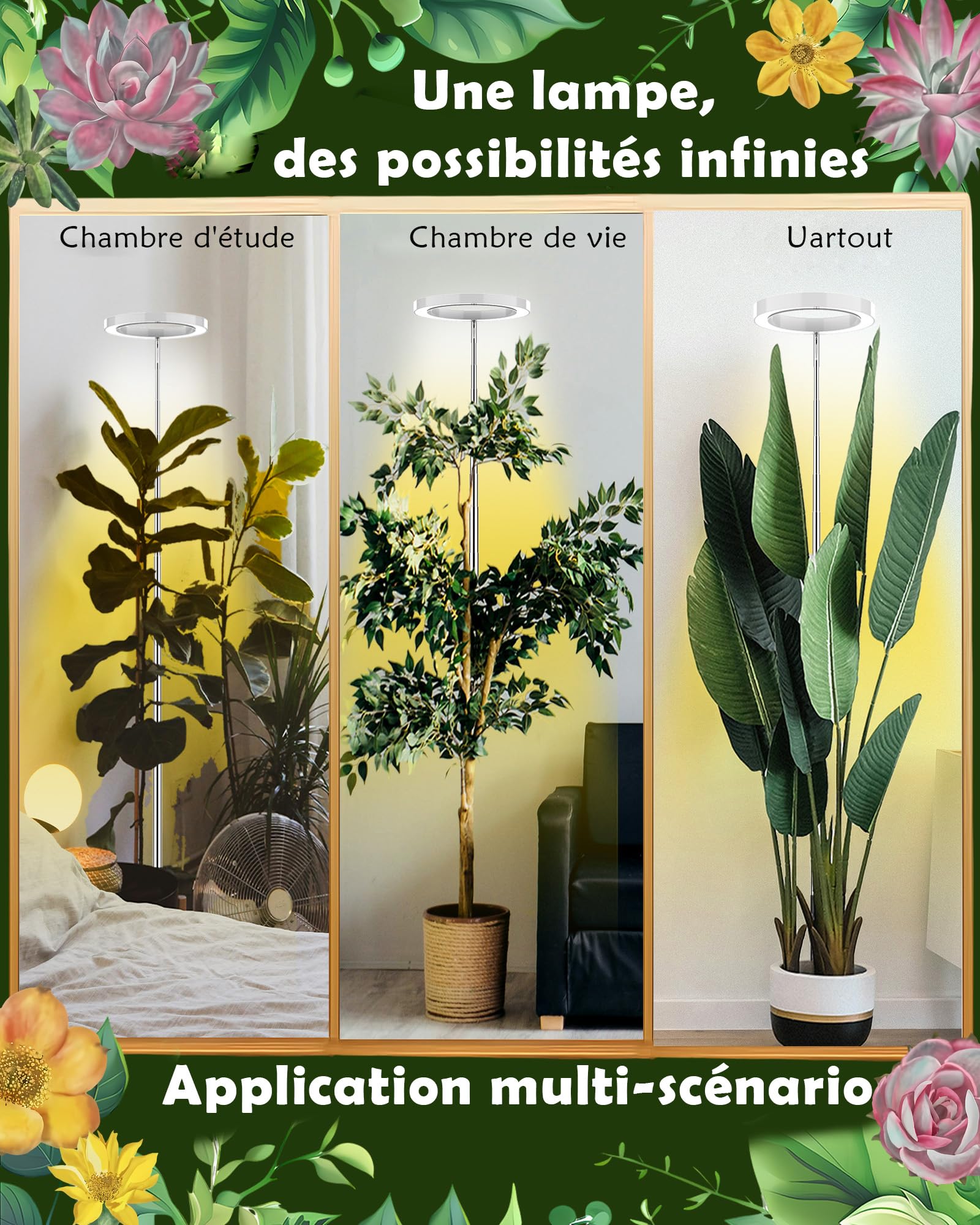 Lampe de croissance pour plantes,LED spectre complet,réglable,Timer auto,10W,idéal grandes plantes,Blanc,2PCS