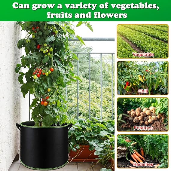 FEPITO 5 Pack 10 Gallon Grow Bags Heavy Duty Aeration Fabric Pots Plant Grow Bags with Handles Thickened Nonwoven Fabric Pots for Vegetable Fruits Flowers Plant