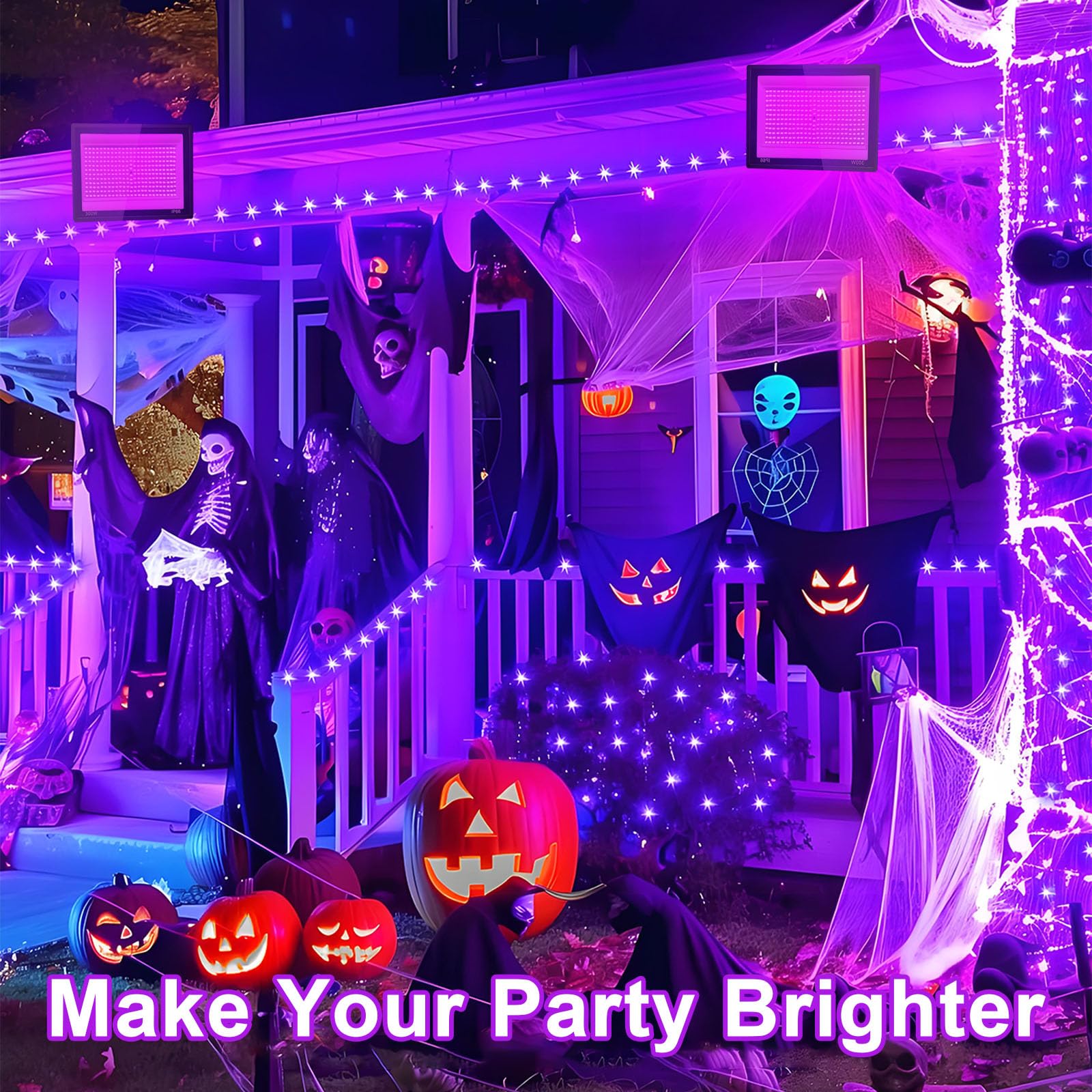 2 Piezas LED Luz Negra 150W, Foco LED Ultravioleta 395-400NM IP66 Impermeable, Luz Negra Ultravioleta Para Halloween, Navidad, Bar, Body Painting, Fiesta, Discoteca