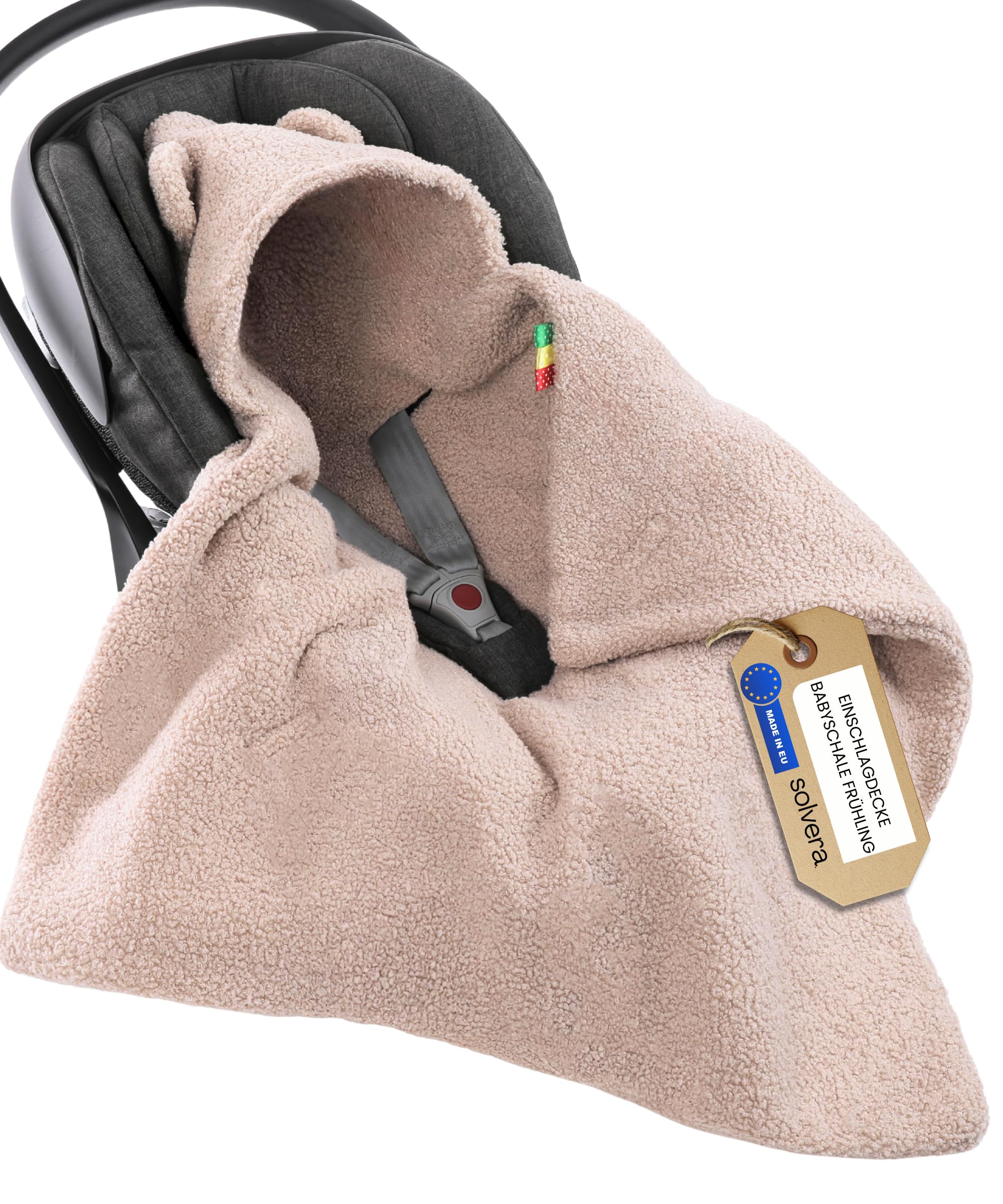 Einschlagdecke Baby Babyschale Kinderwagen Sommer Decke für Neugeborene & Babys bis max. 4 Monate Frühling & Herbst Kuschel-Bouclé Lammfell-Optik | Maxi Cosi Blanket | 3-5 Punkt-Gurte 80x80cm(Beige)