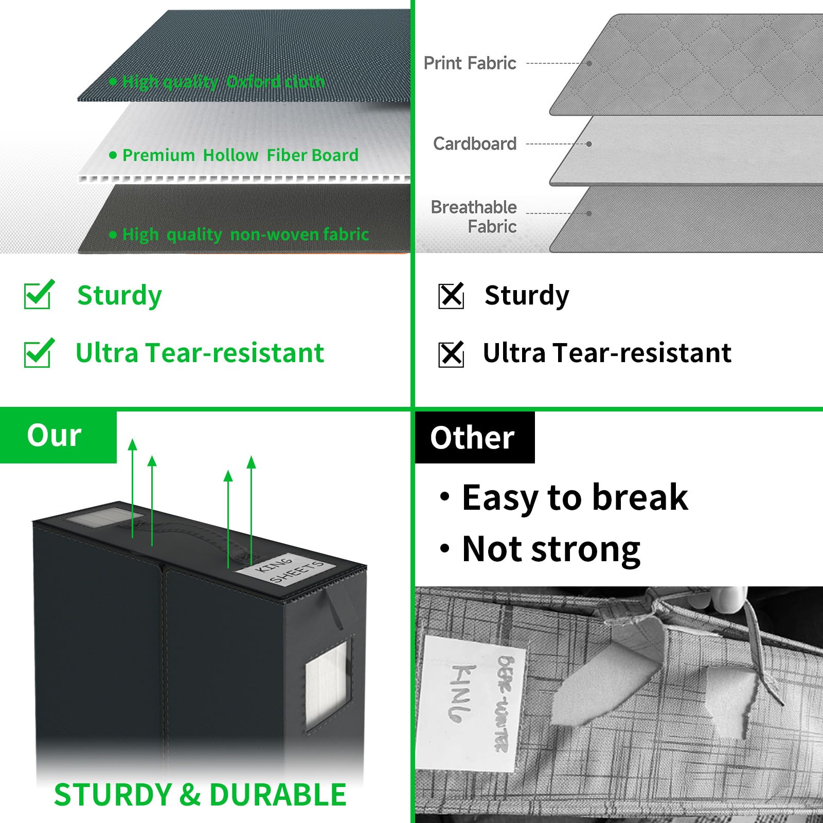 Bed Sheet Organizers and Storage, 6 Pack, Black, Queen or King Size, Foldable Storage Box for Duvet Cover Set, Linen Closet Organizer for Bedding Clothes Blankets