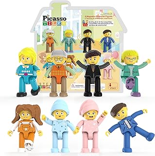 PicassoTiles 8 Piece Magnetic Action Figures Family Character Set Compatible with Magnet Tile Building Blocks STEM Educational Toy for Kids Pretend Play Construction Expansion Pack Creative Play PTA11