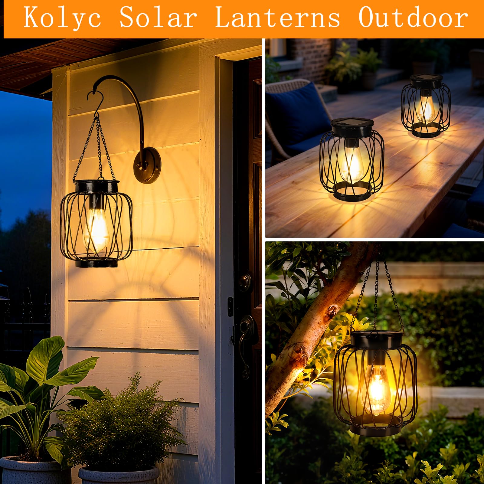 Solarlaternen für den Außenbereich, 4 Stück, Metall Solar Hängelaternen mit Haken – Outdoor-Hängelaterne Lichter wasserdicht, helle warme Laterne Dekor für den Außenbereich, Garten, Hof, Terrasse, Weg