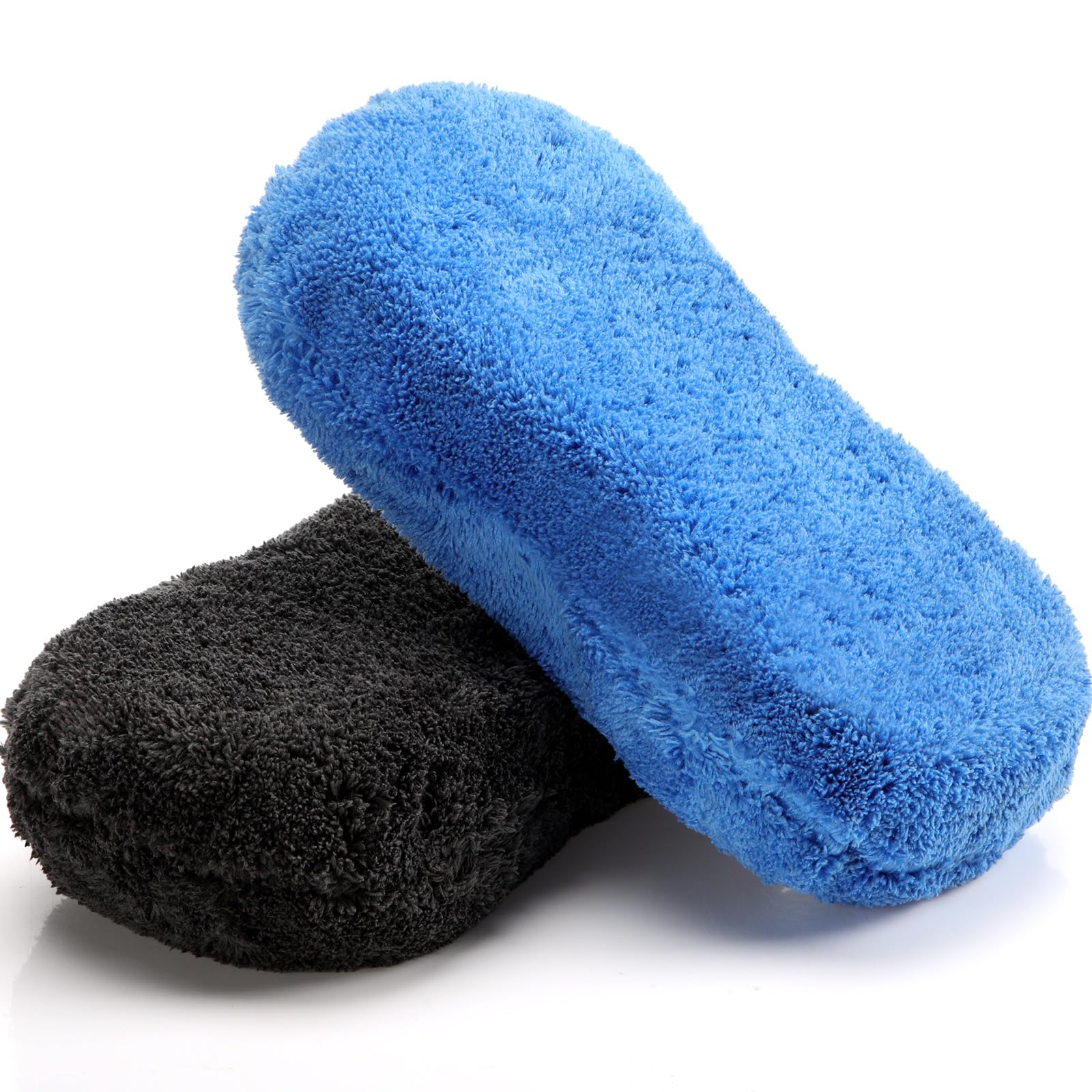 2 Pcs Large Microfiber Car Wash Sponges, 8.9 x 4.7 Inch, Blue,Gray